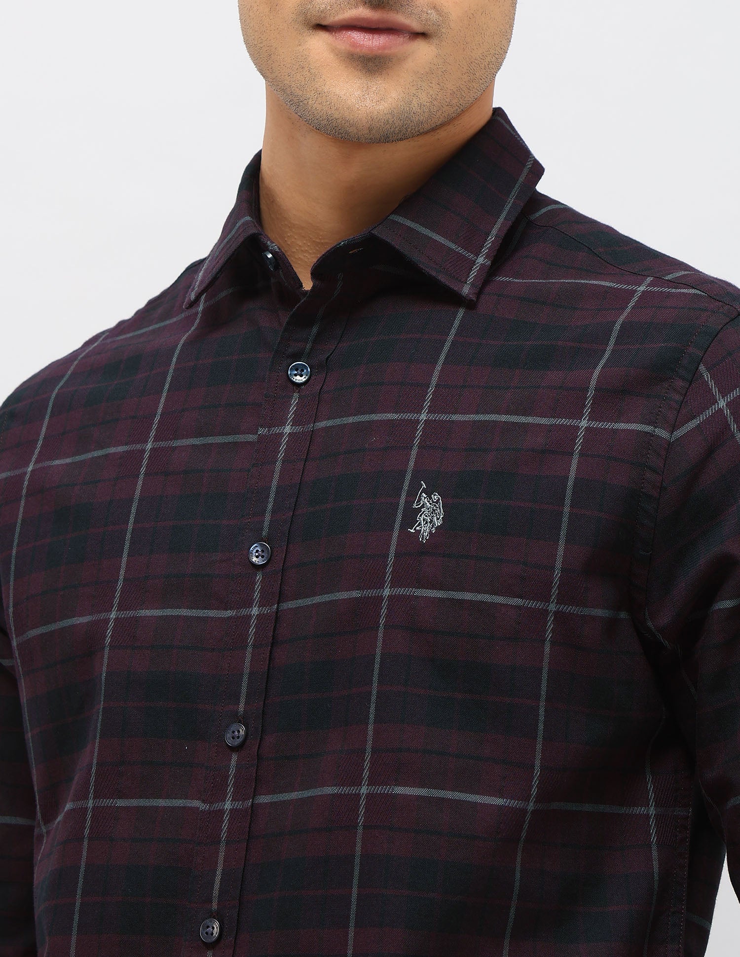Plaid Checked Dobby Shirt Wine - U.S. Polo Assn. India | Large