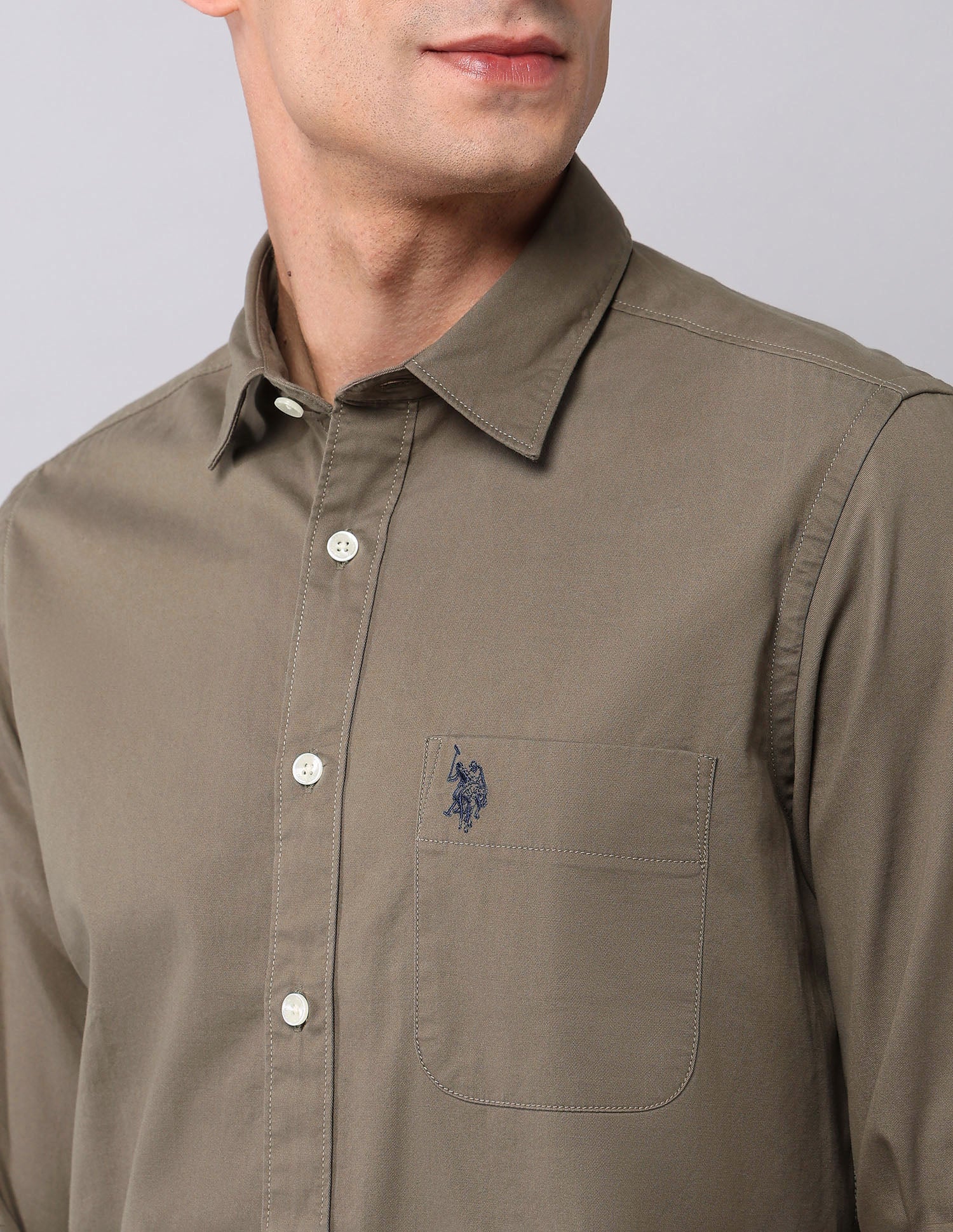 Pure Cotton Twill  Shirt Khaki - U.S. Polo Assn. India | Large