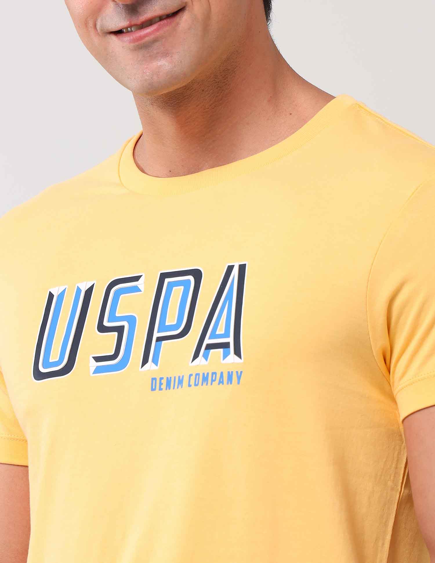 Brand Printed Pure Cotton T-Shirt Yellow - U.S. Polo Assn. India | Large