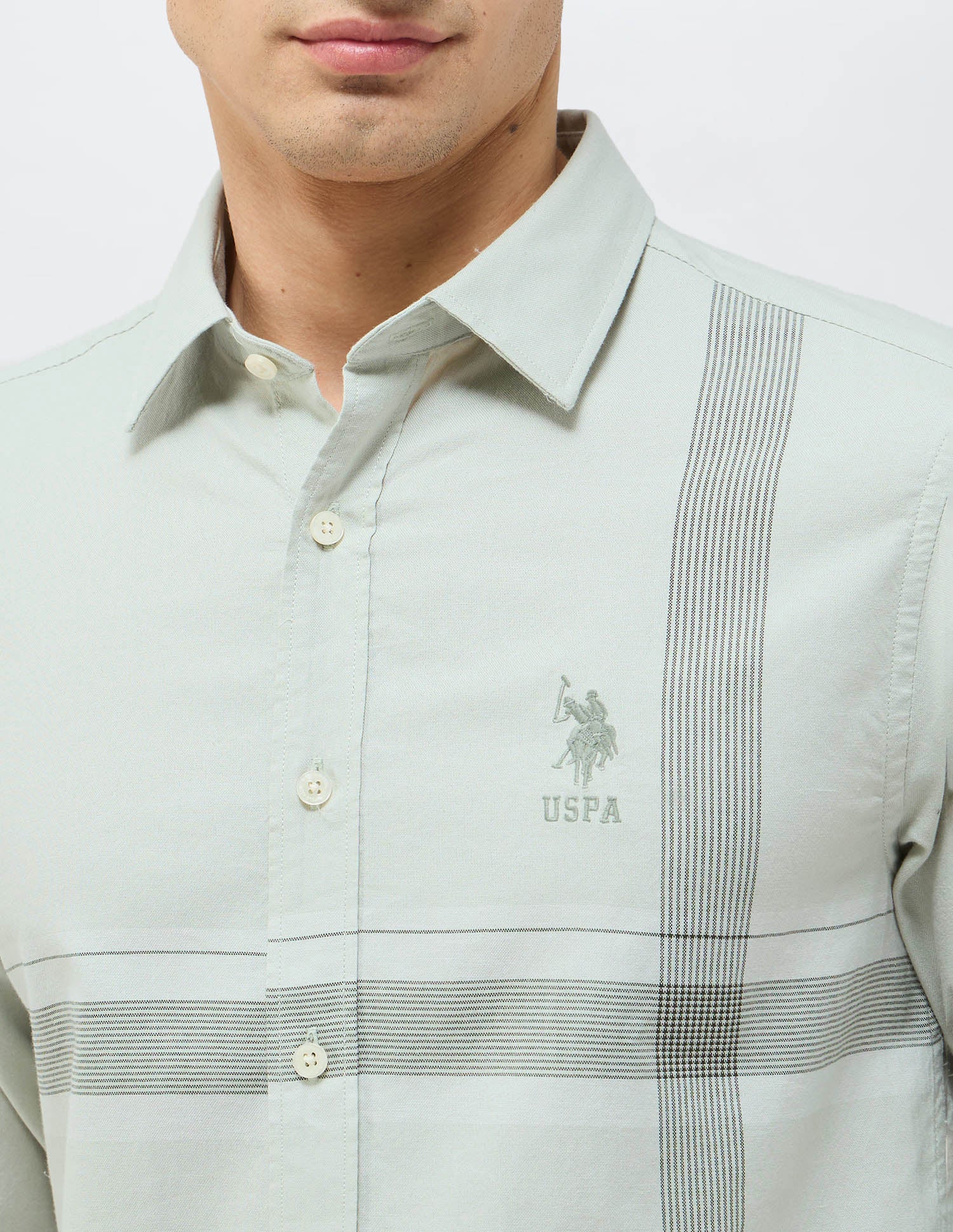 Tailored Fit Vertical Striped Shirt Green - U.S. Polo Assn. India | Large