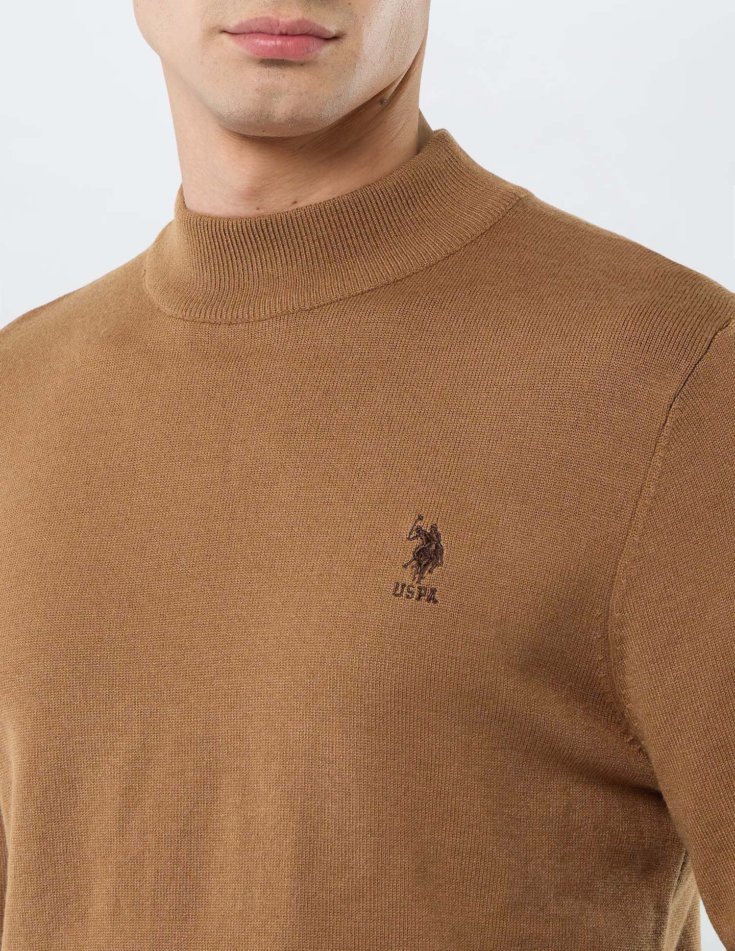Solid Regular Fit Sweater Mustard - U.S. POLO ASSN. | Large