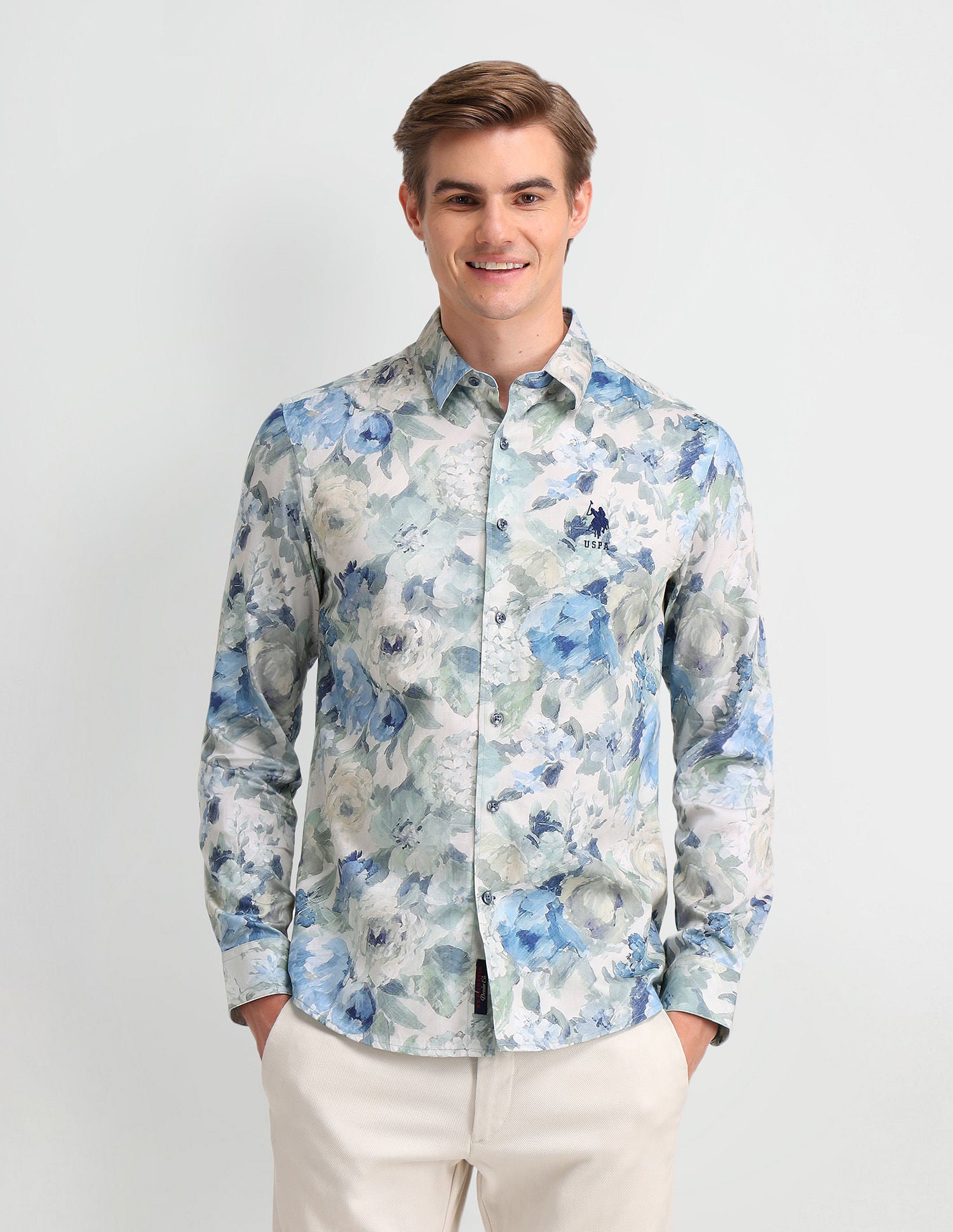 Satin Digital Print Shirt Light Green - U.S. Polo Assn. India | Large