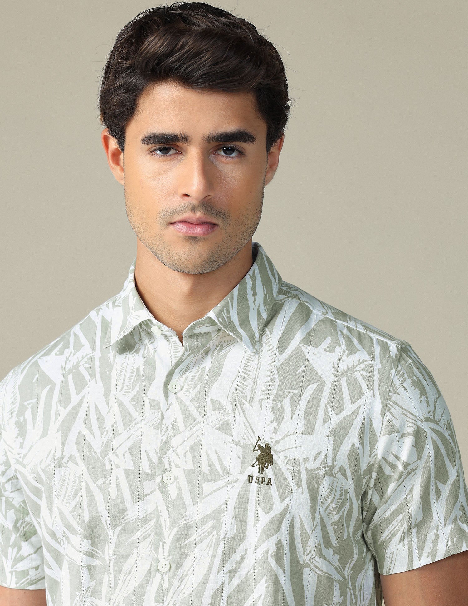 Tropical Printed Dobby Shirt Green - U.S. POLO ASSN. | Large