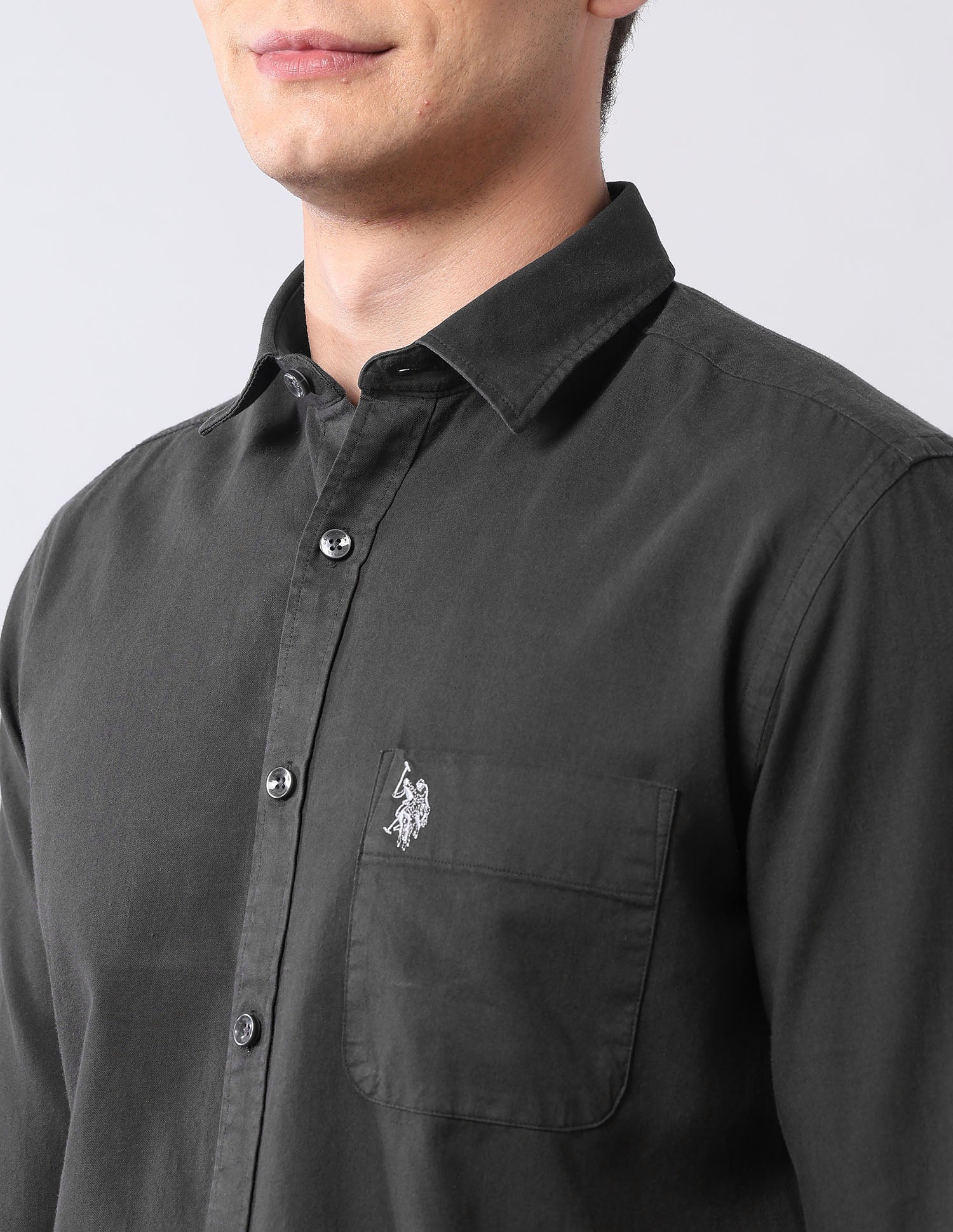 Slim Fit Pure Cotton Twill Shirt Grey - U.S. Polo Assn. India | Large