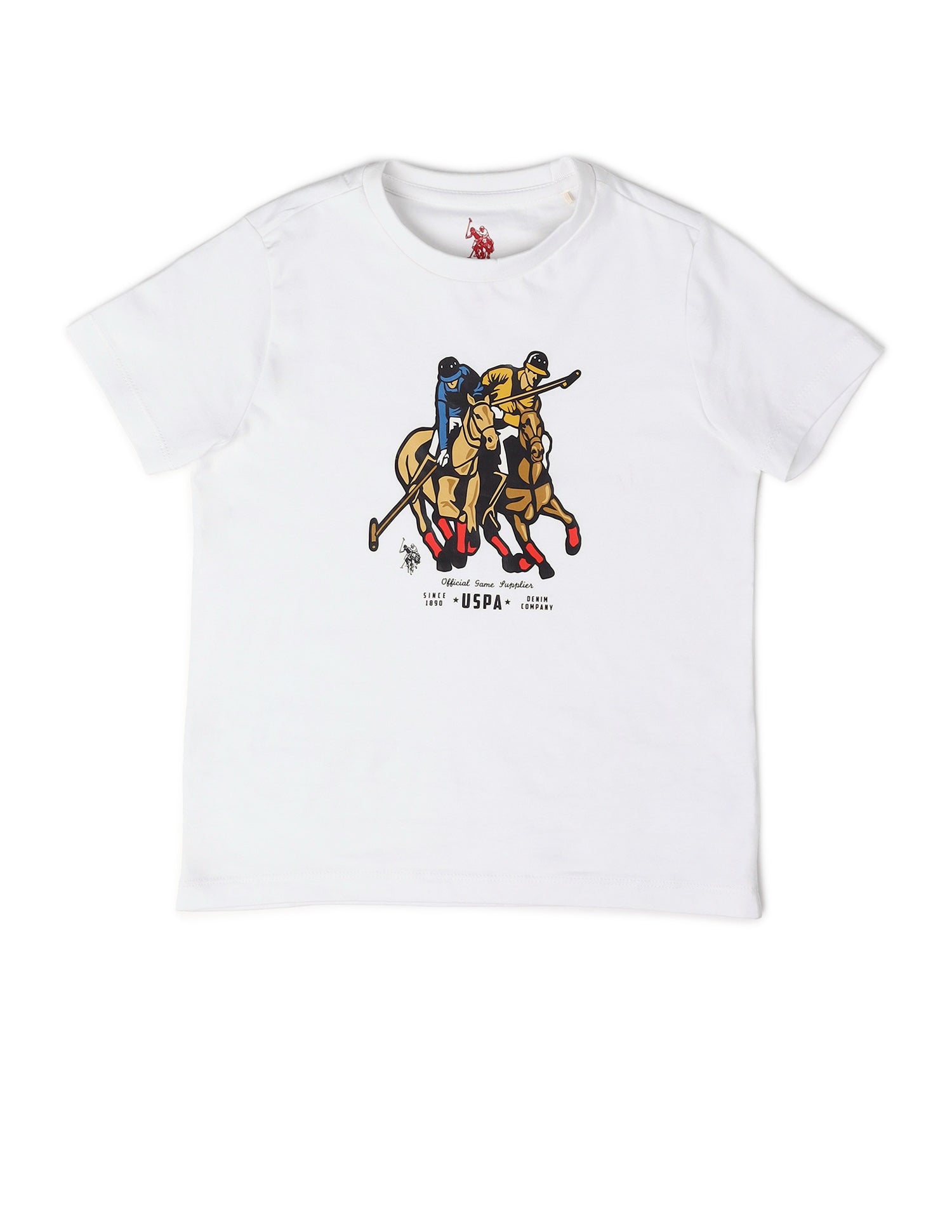 Boys Pure Cotton Graphic Brand Printed T Shirt White - U.S. POLO ASSN. | Large