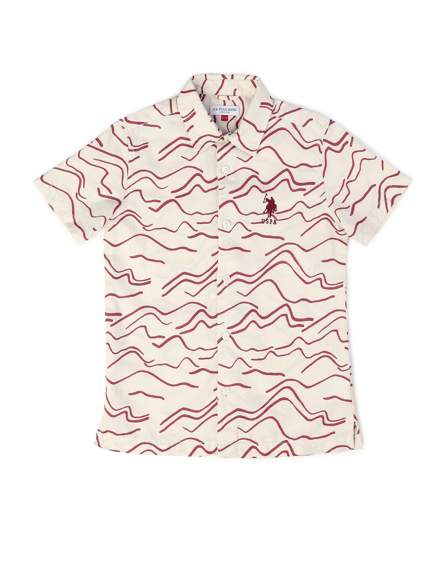 Boys Abstract Printed Pure Cotton Shirt Beige - U.S. POLO ASSN. | Large