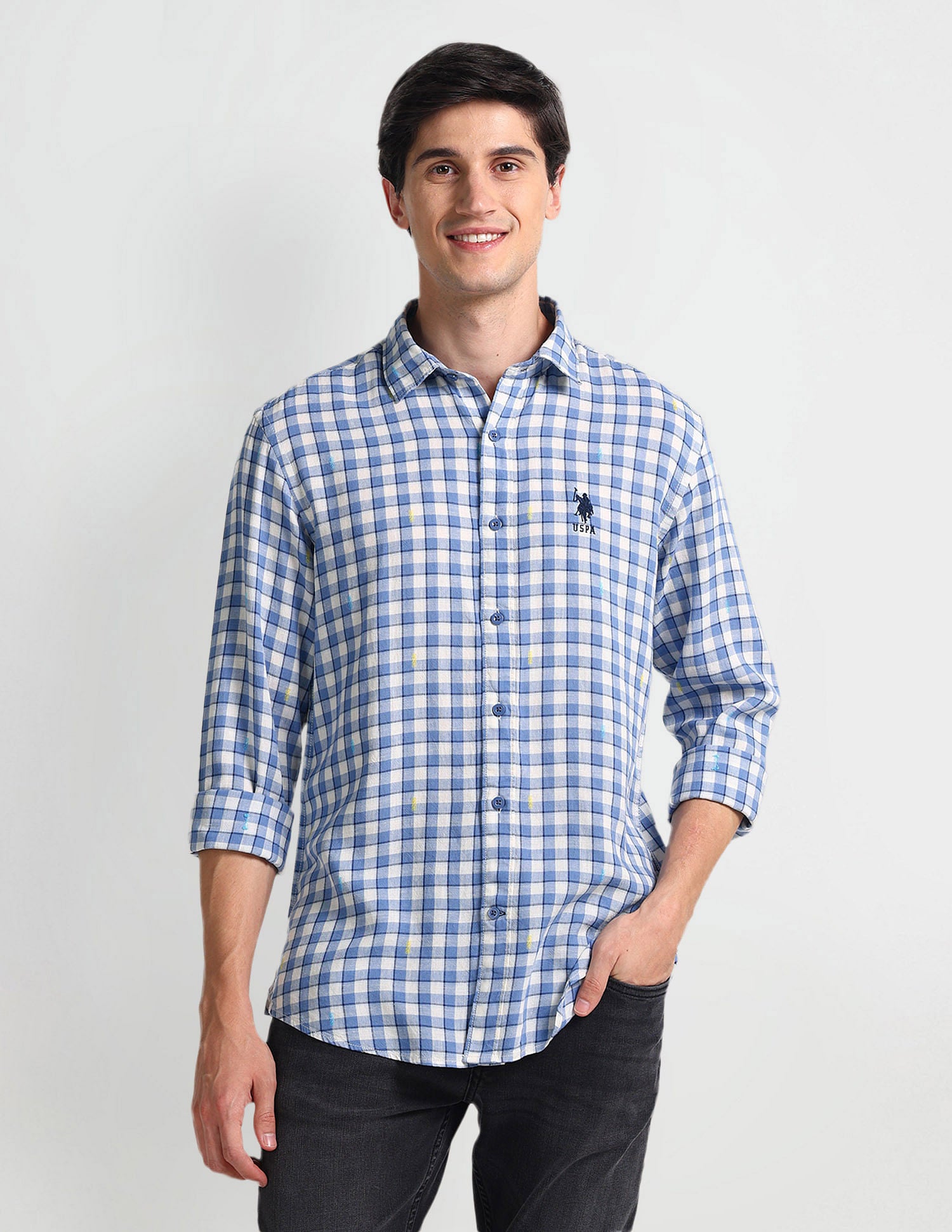 Shepherd Check Slim Shirt Blue - U.S. Polo Assn. India | Large