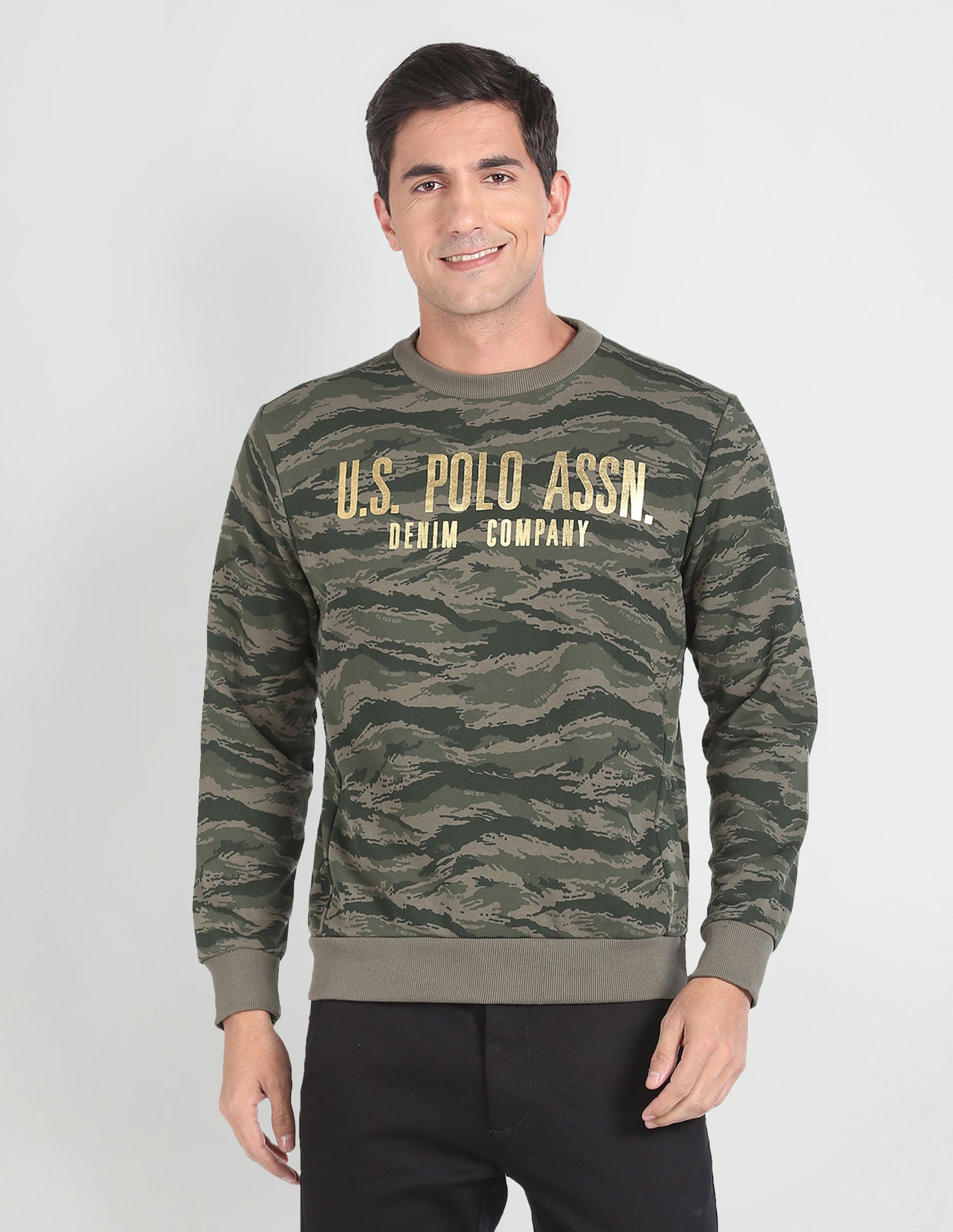 Camouflage Print Crew Neck Sweatshirt Olive - U.S. POLO ASSN. | Large