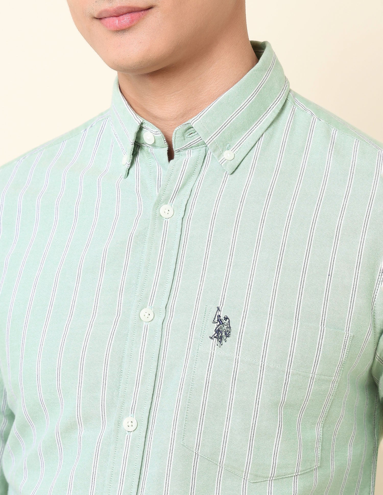 Vertical Striped Oxford Button-Down Shirt Green - U.S. Polo Assn. India | Large