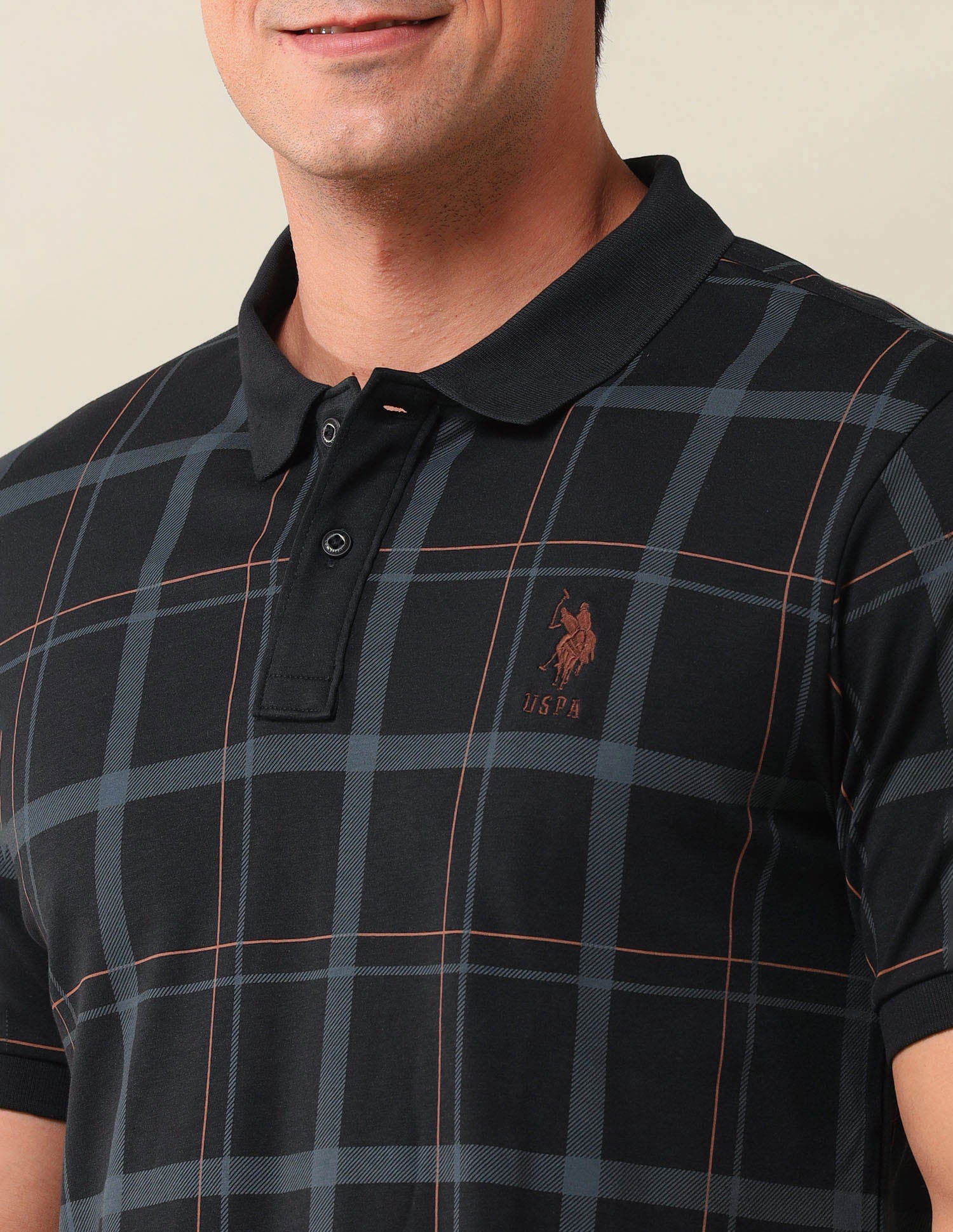 Checked Slim Fit Polo Shirt Black - U.S. Polo Assn. India | Large