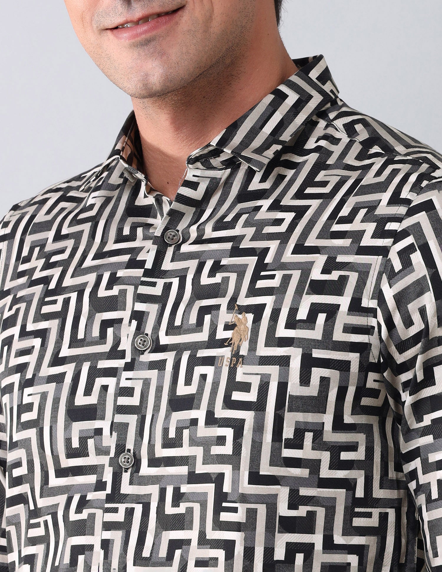 Geometric Printed Regular Shirt Dark Grey - U.S. Polo Assn. India | Large