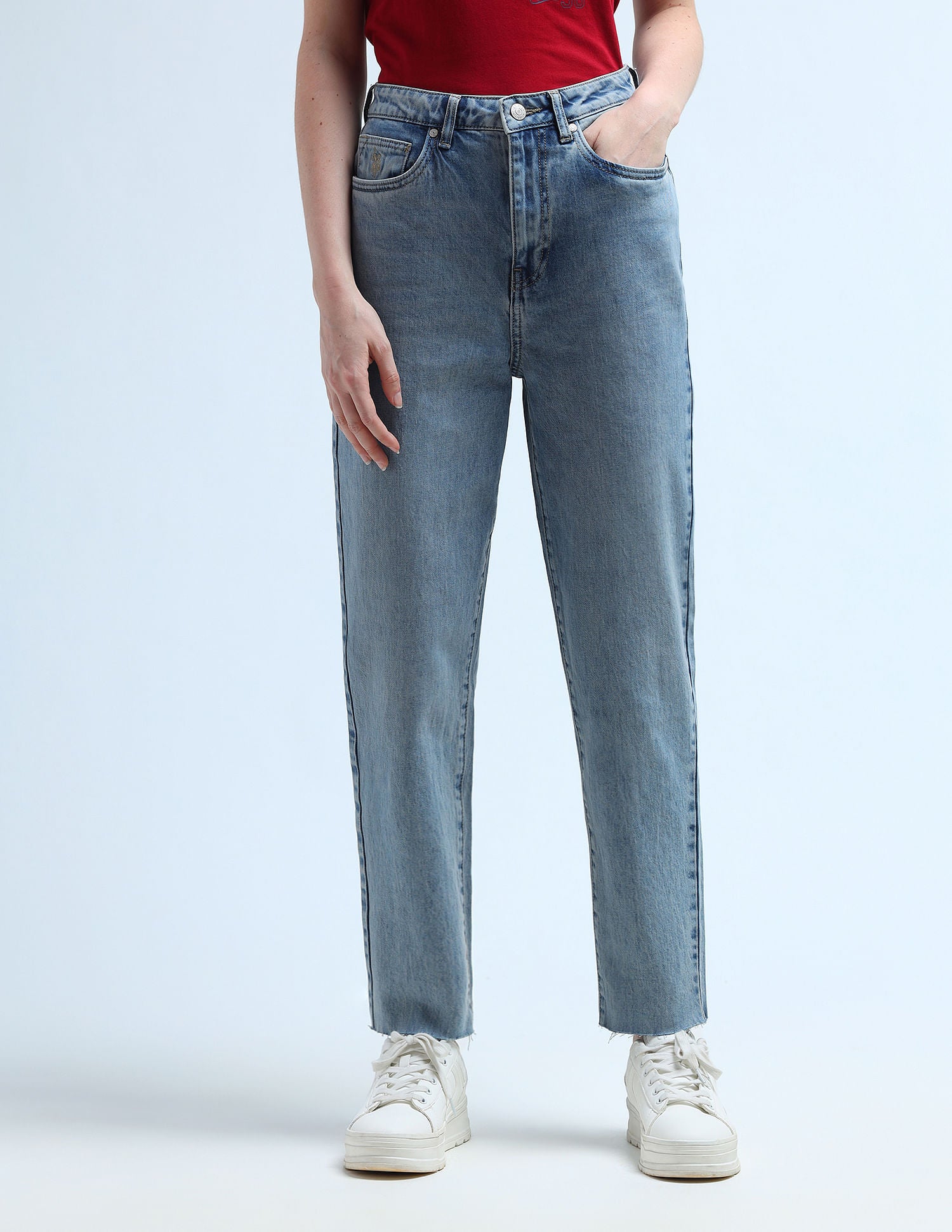 High Rise Mom Fit Jeans Light Blue - U.S. Polo Assn. India | Large