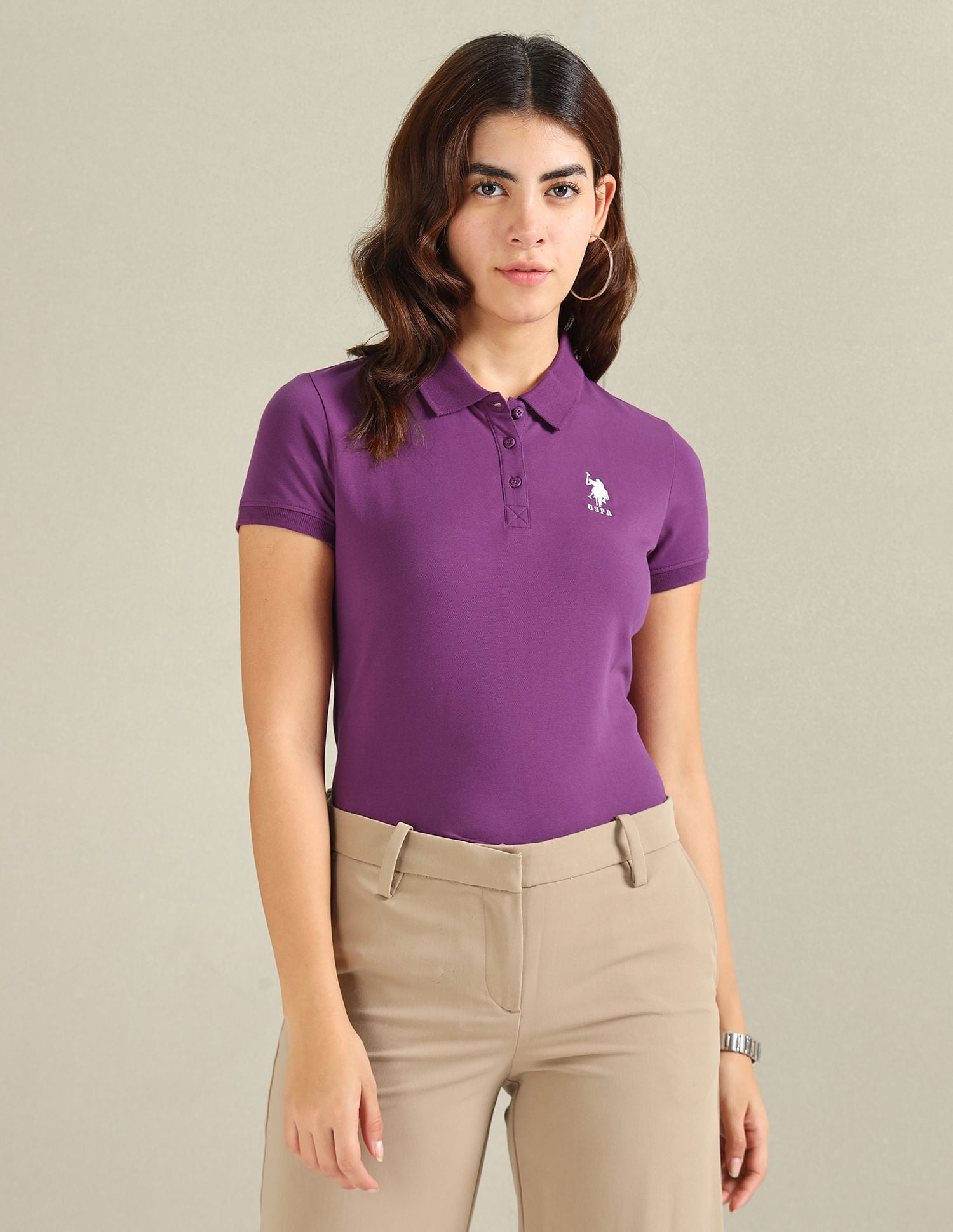 Cotton Stretch Logo Polo Shirt Purple - U.S. POLO ASSN. | Large