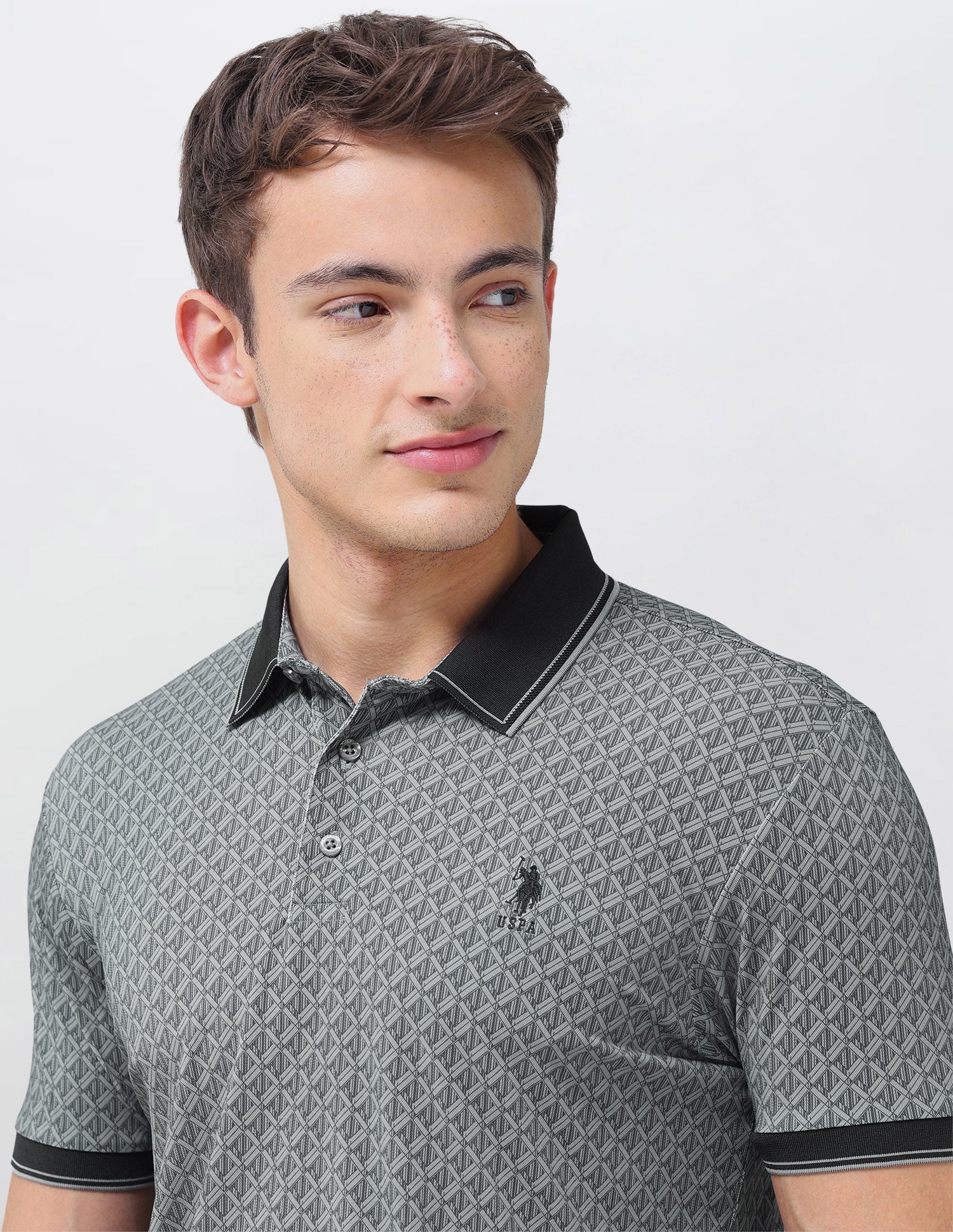 Geometric Printed Slim Fit Polo Shirt Stone - U.S. Polo Assn. India | Large