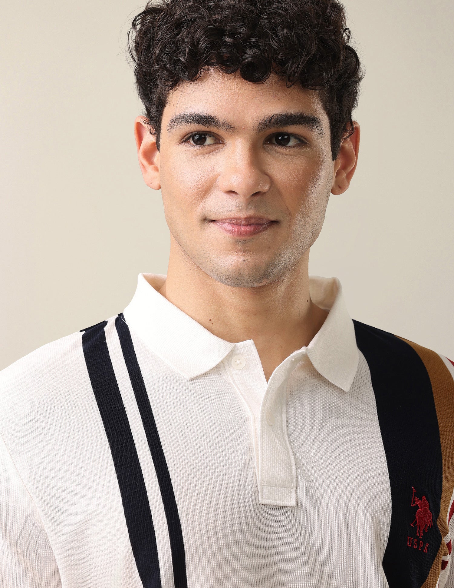 Vertical Striped Slim Fit Polo Shirt Off White - U.S. Polo Assn. India | Large