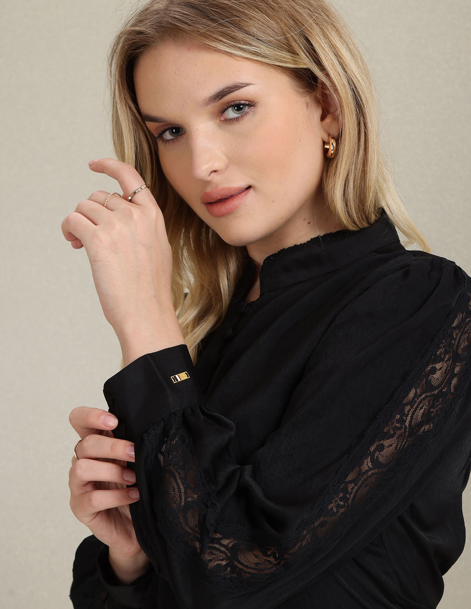 Lace Detail Solid Shirt Black - U.S. POLO ASSN. | Large