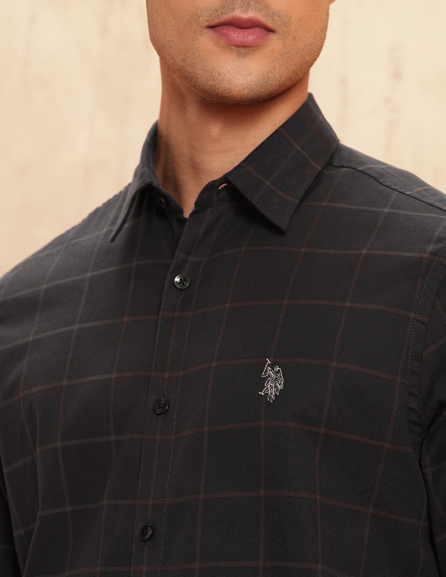 Tailored Fit Windowpane Checked Shirt Dark Brown - U.S. POLO ASSN. | Large
