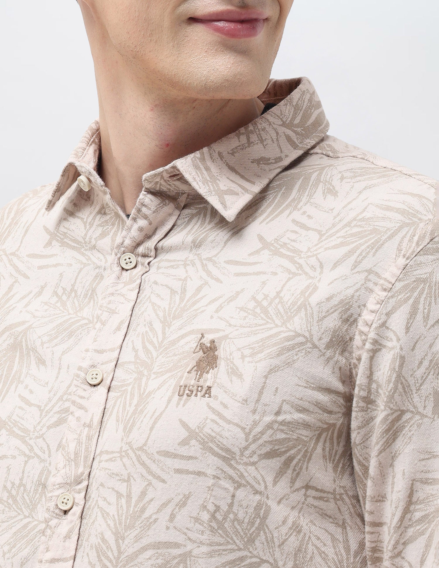 Tropical Printed Regular Fit Shirt Beige - U.S. Polo Assn. India | Large
