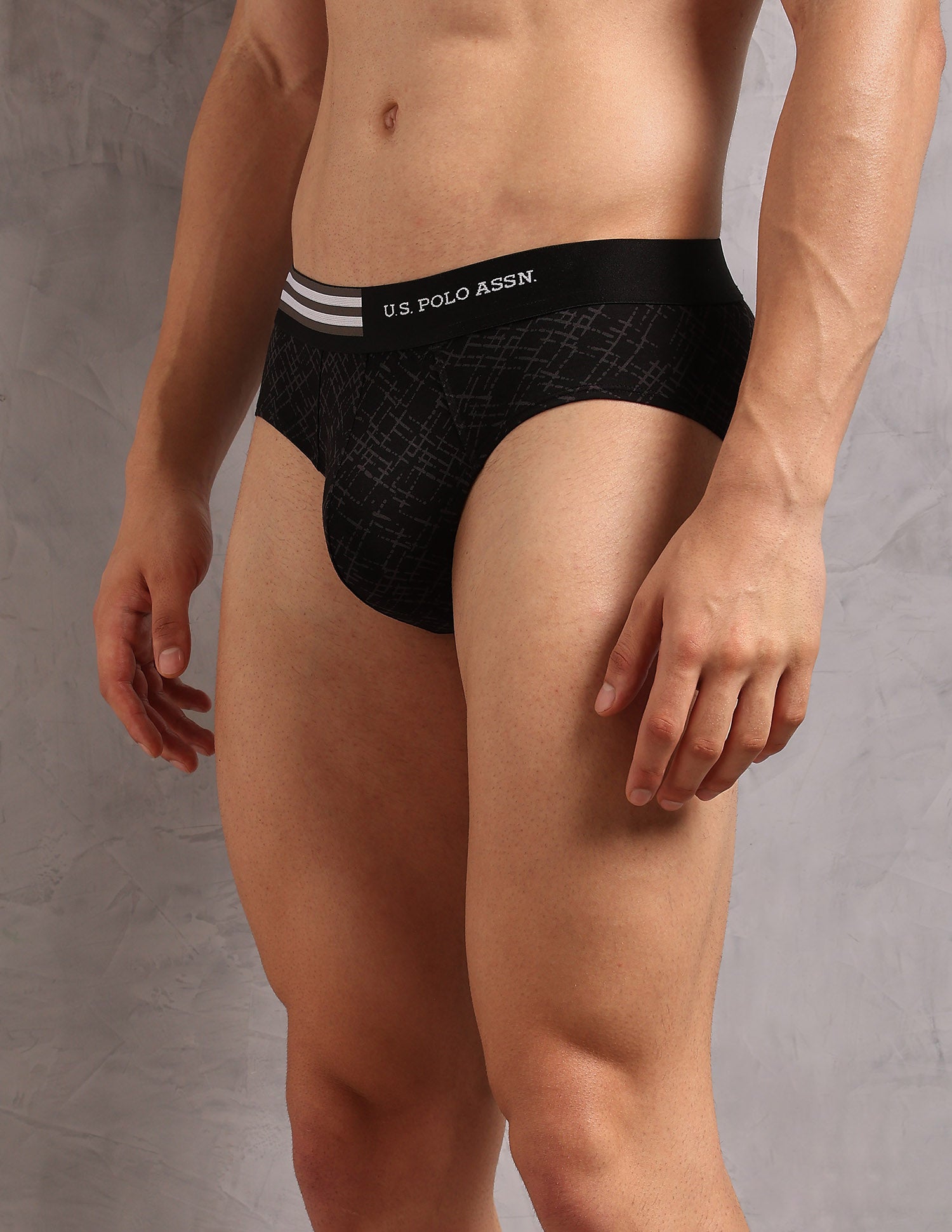 Printed Low Rise OEB20 Briefs - Pack Of 3 Uspa Black, Orion Blue and Asphalight - U.S. Polo Assn. India | Large