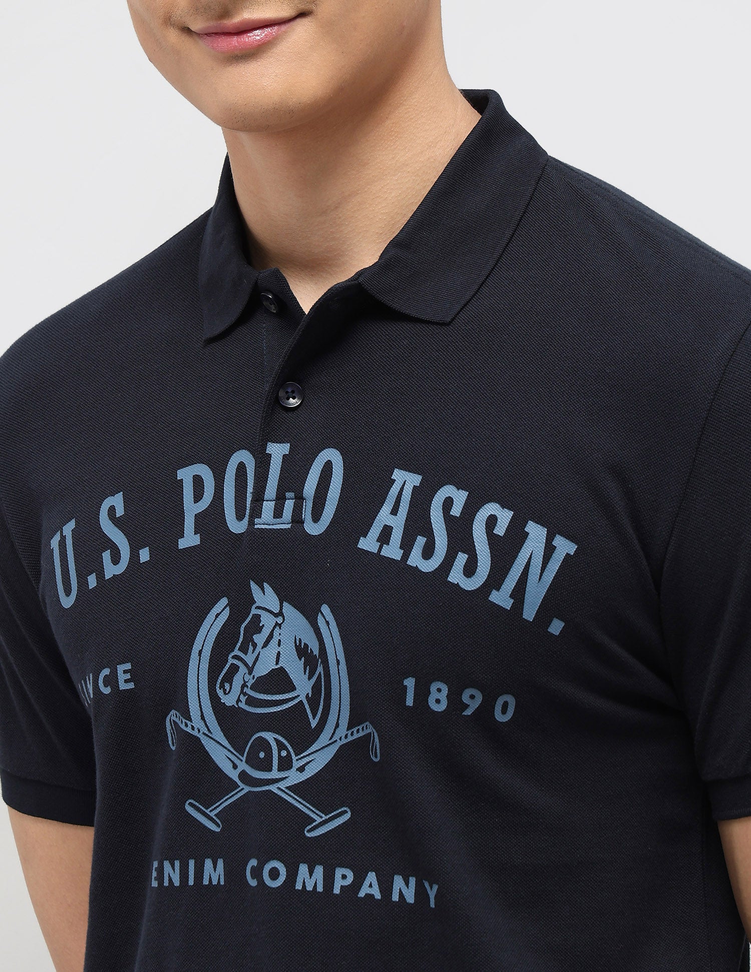 Graphic Printed Pure Cotton Polo Shirt Navy - U.S. POLO ASSN. | Large