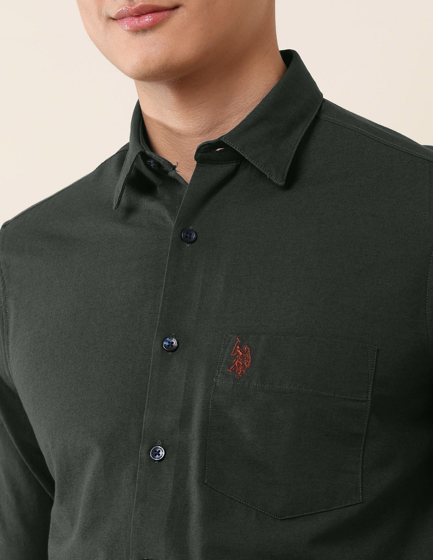 Tailored Fit Twill Shirt Dark Olive - U.S. Polo Assn. India | Large