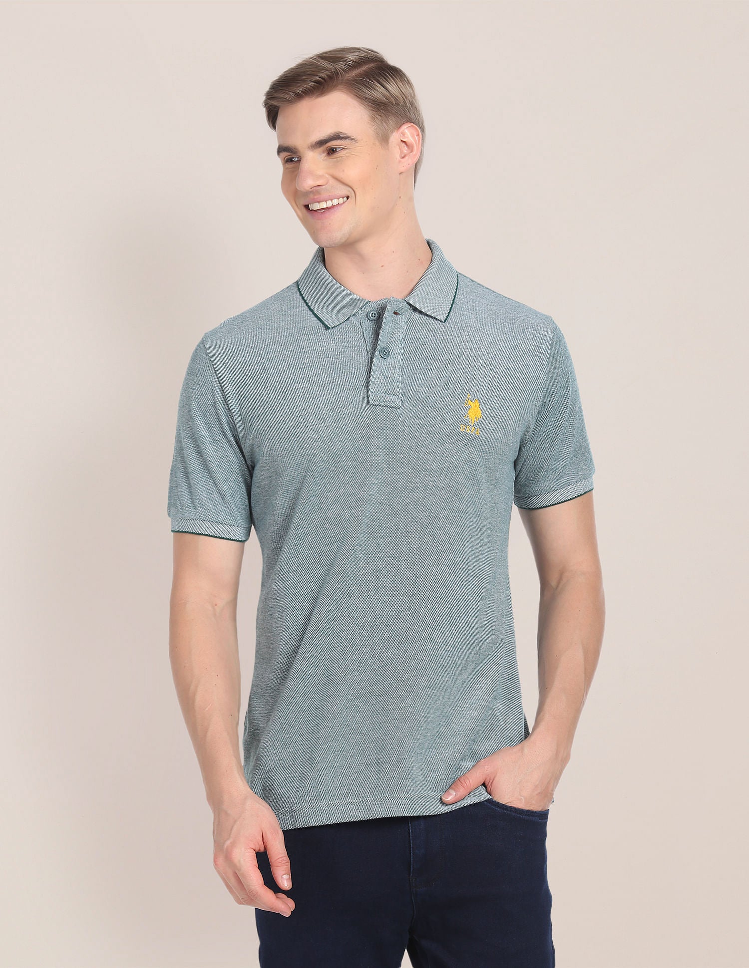 Tipped Collar Heathered Polo Shirt