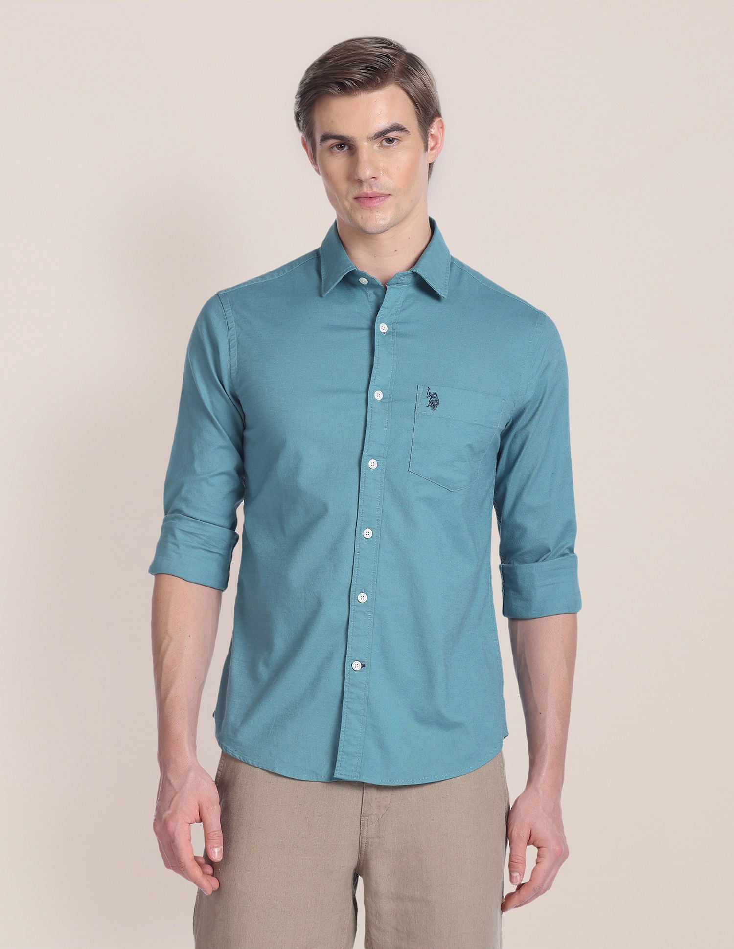 Solid Dobby Shirt Teal - U.S. POLO ASSN. | Large