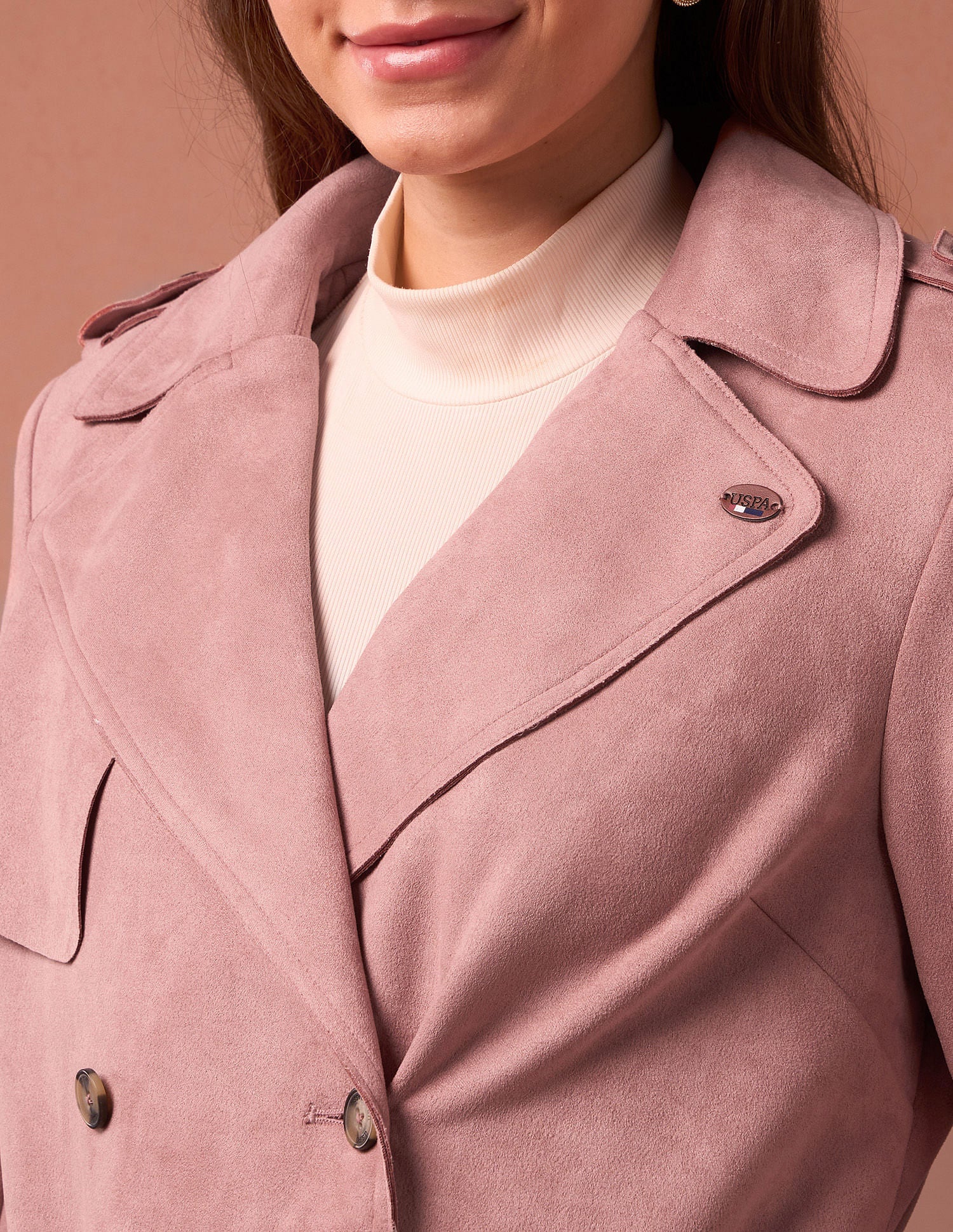 Suede Lapel Collar Jacket Dark Pink - U.S. POLO ASSN. | Large