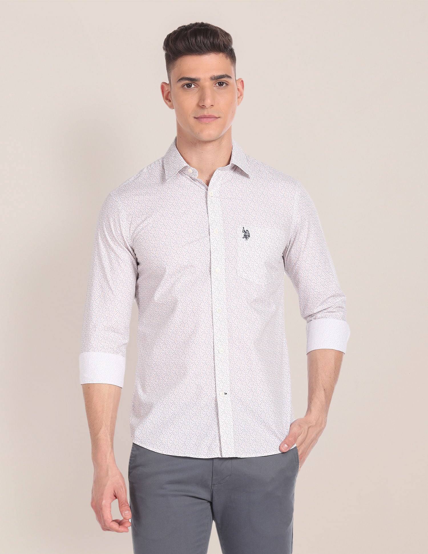 Floral Print Cotton Shirt Off White - U.S. Polo Assn. India | Large