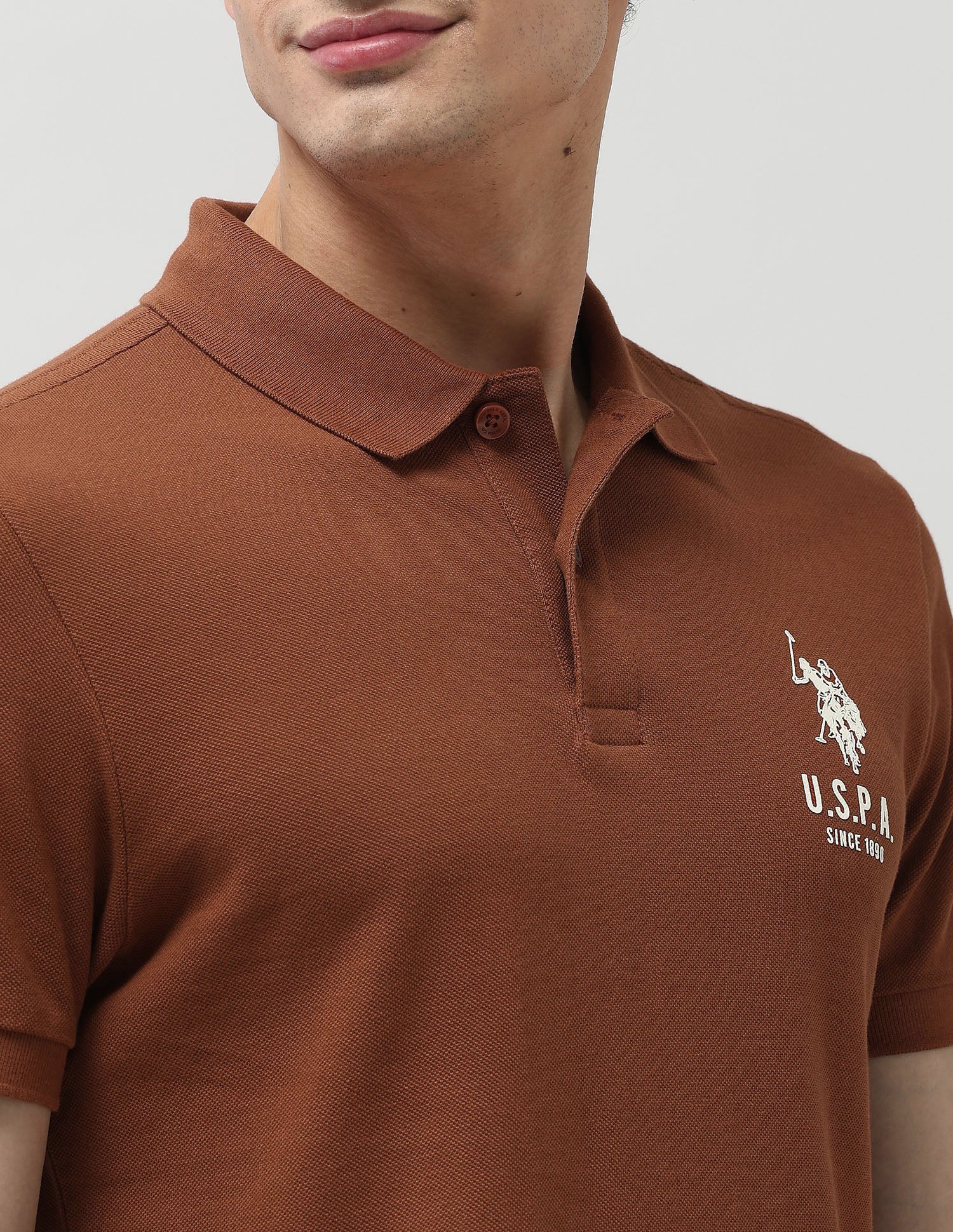 Pure Cotton Solid Polo Shirt Rust - U.S. Polo Assn. India | Large