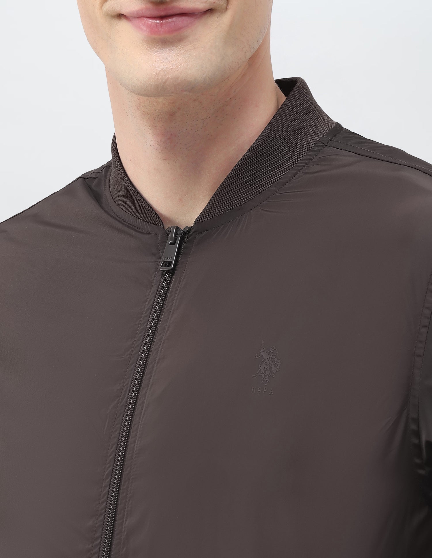 Solid Regular Fit Bomber Jacket Choco - U.S. Polo Assn. India | Large