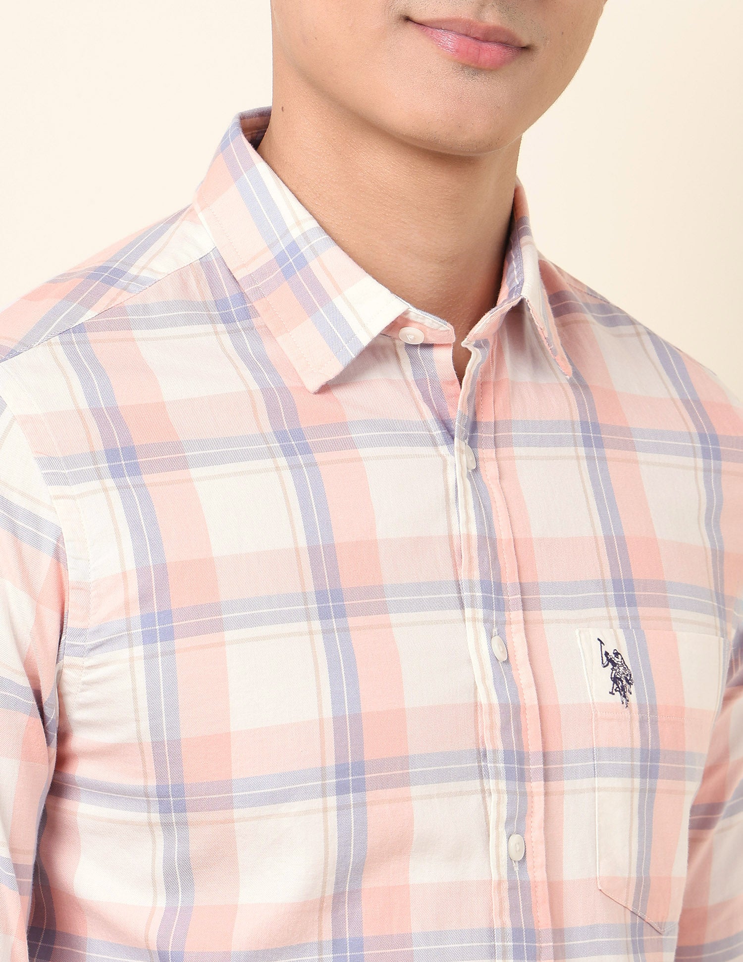 Pure Cotton Tartan Checked Shirt Peach - U.S. Polo Assn. India | Large