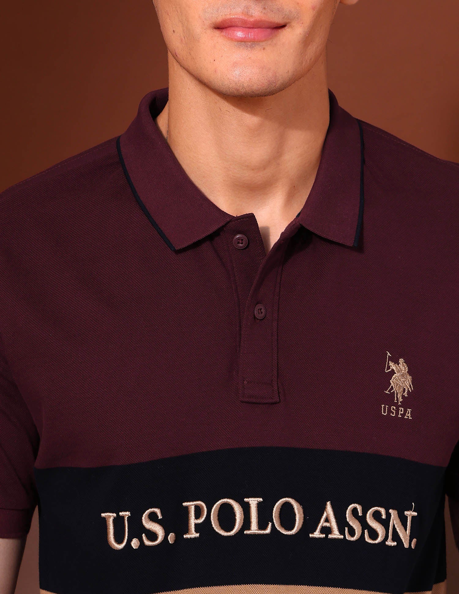 Brand Embroidered Pure Cotton Varsity Polo Shirt Maroon - U.S. Polo Assn. India | Large