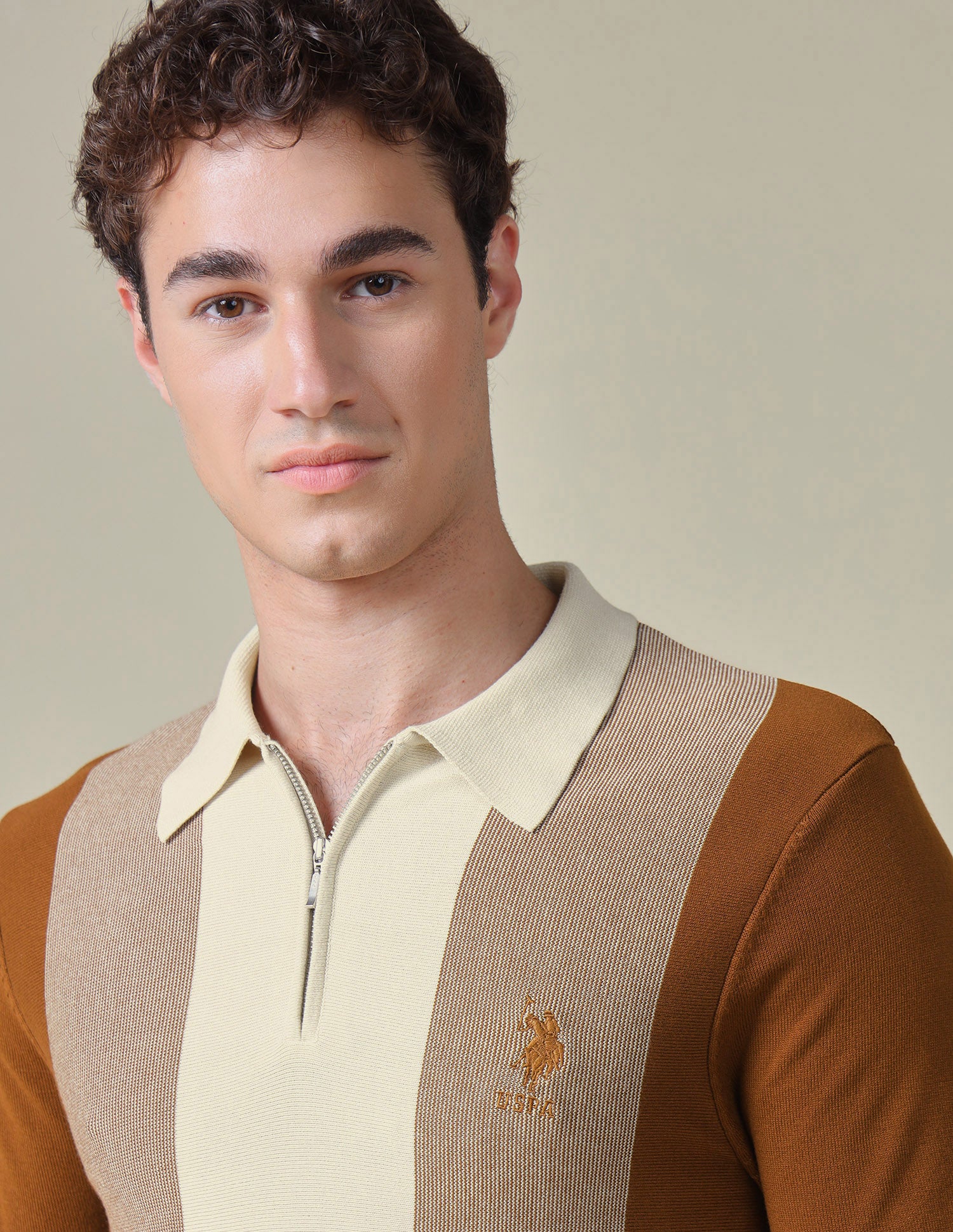 Colourblocked Regular Fit Polo Shirt Light Brown - U.S. Polo Assn. India | Large