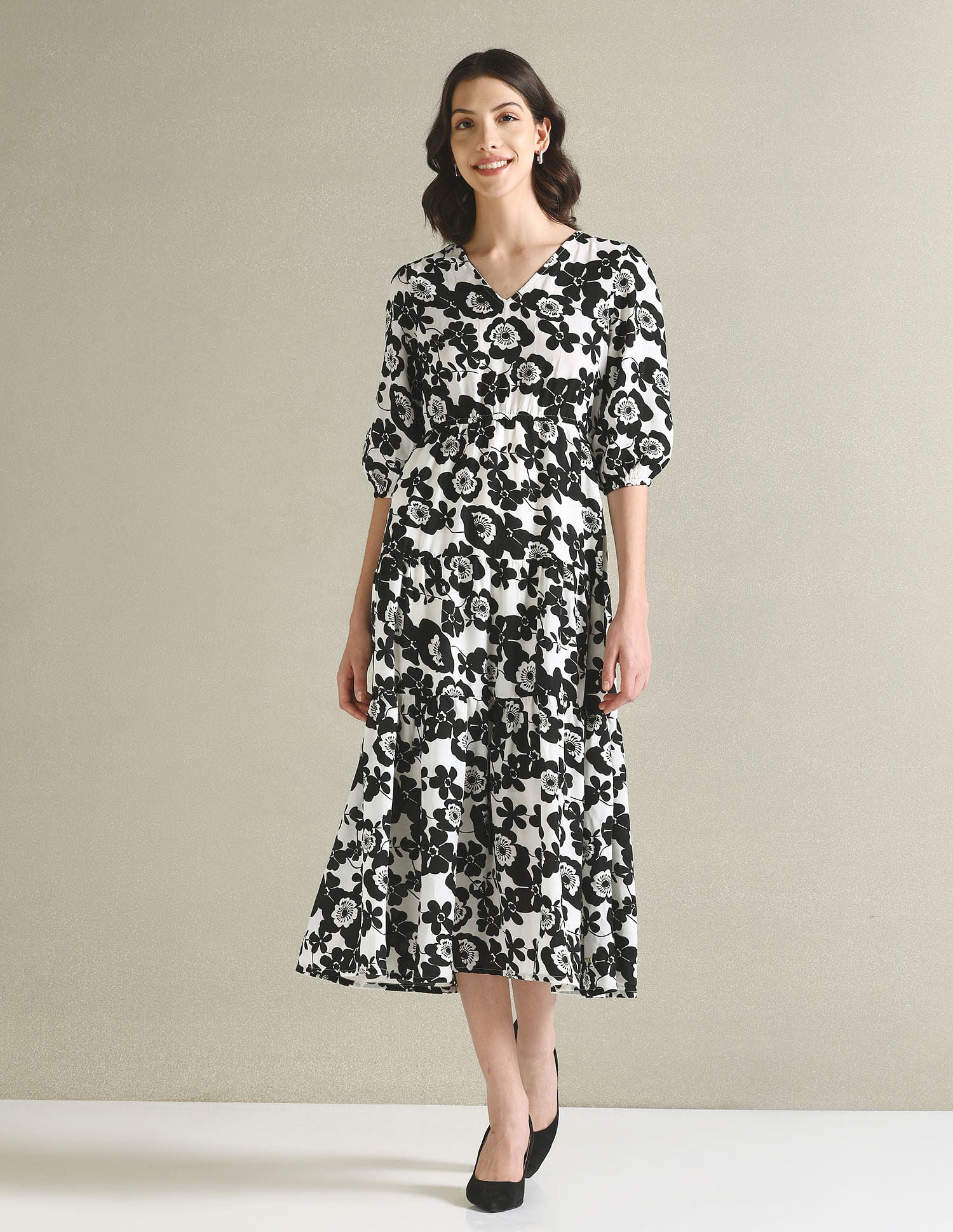 V-Neck Floral Print Dress Black - U.S. POLO ASSN. | Large