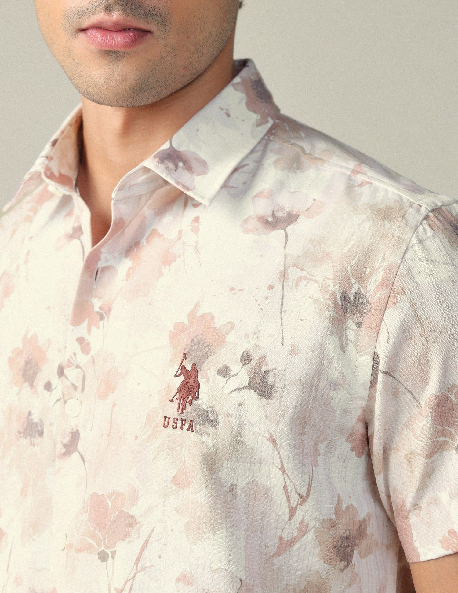 Floral Printed Pure Cotton Shirt Beige - U.S. POLO ASSN. | Large