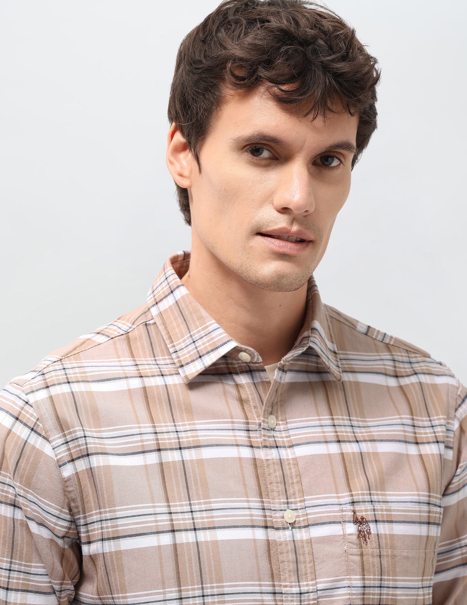 Plaid Checked Tailored Fit Shirt Beige - U.S. Polo Assn. India | Large