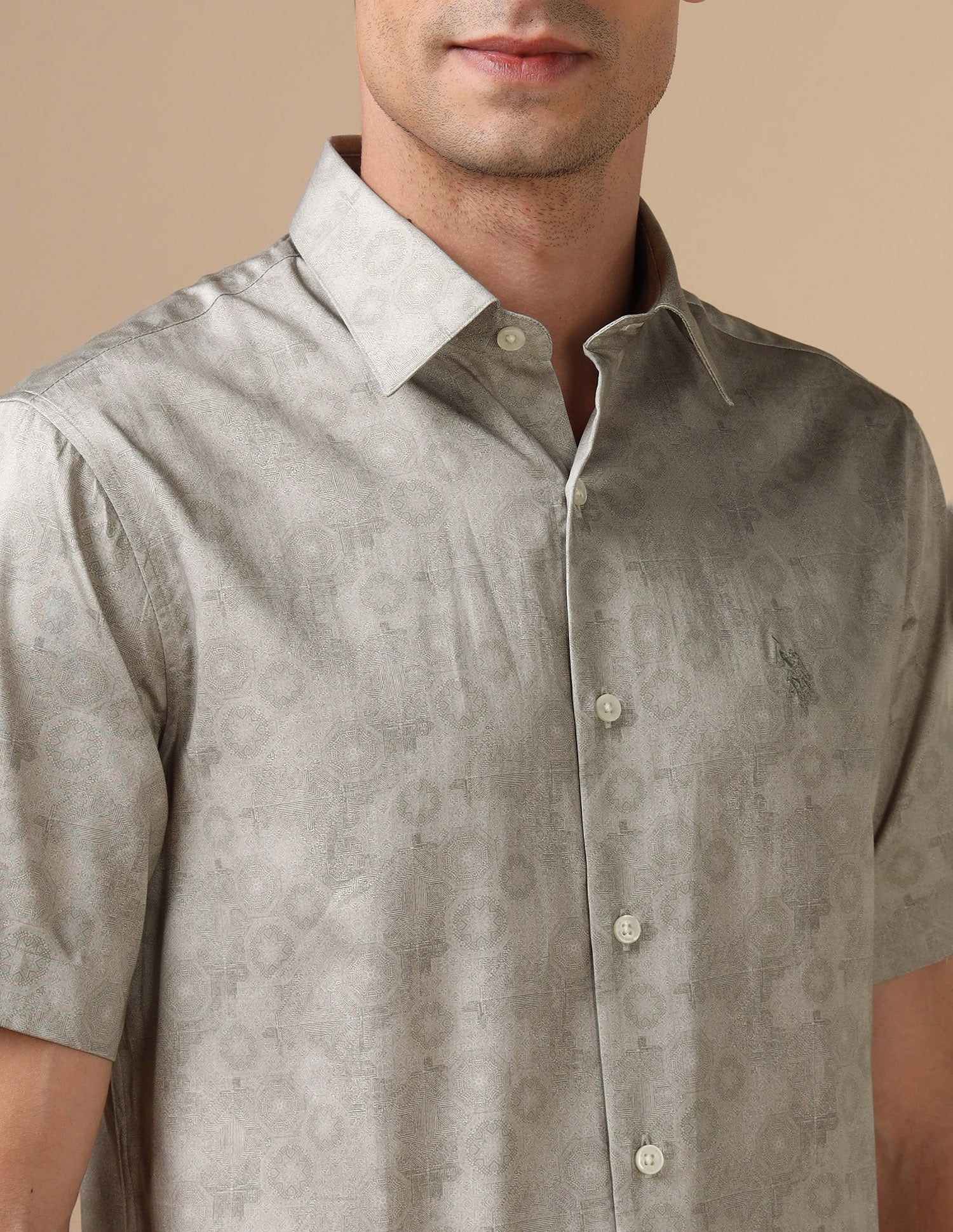 Tailored Fit Satin Shirt Light Grey - U.S. Polo Assn. India | Large