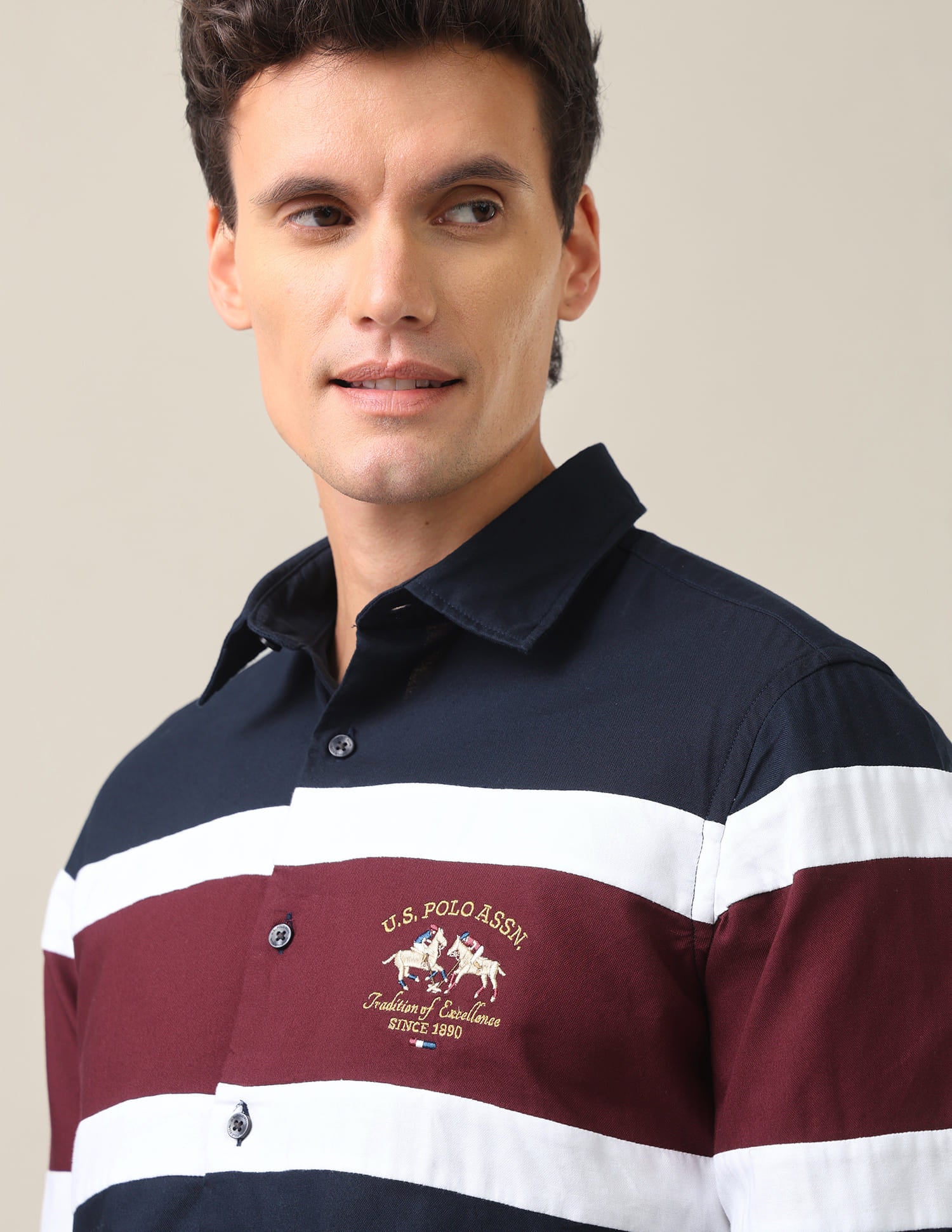 Colour Blocked Tailored Fit Shirt Navy Blue - U.S. Polo Assn. India | Large