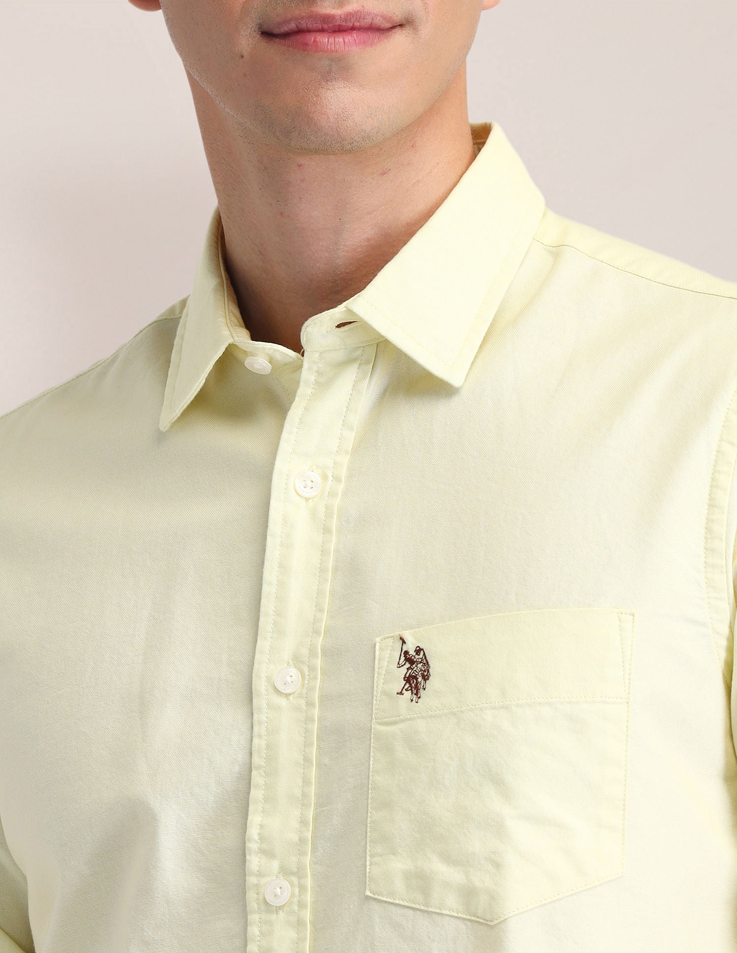Tailored Fit Oxford Solid Shirt Light Yellow - U.S. Polo Assn. India | Large