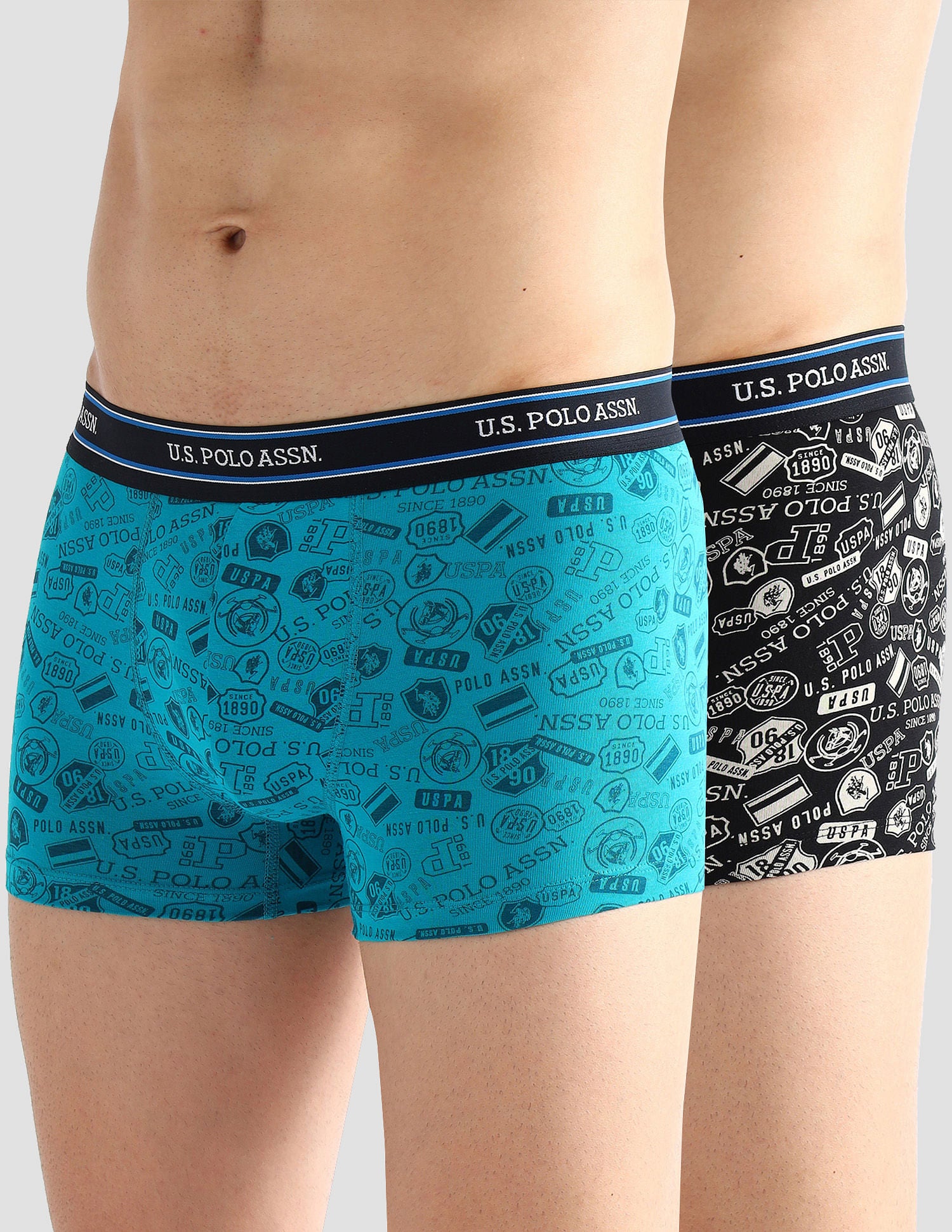 Elasticized Waist Printed I616 Trunks - Pack Of 2 Black and Tile Blue - U.S. POLO ASSN. | Large