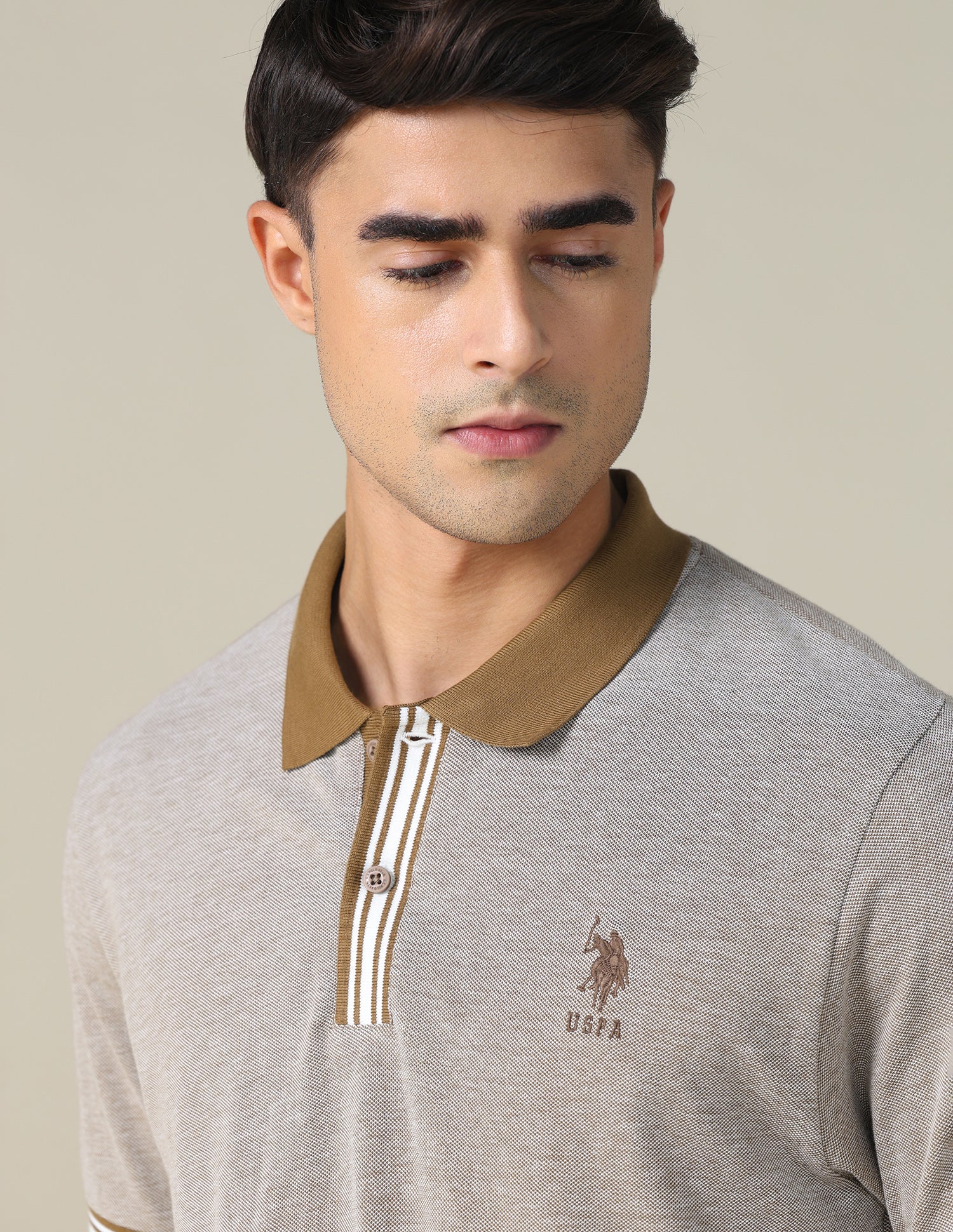 Heathered Regular Fit Polo Shirt Light Beige - U.S. POLO ASSN. | Large