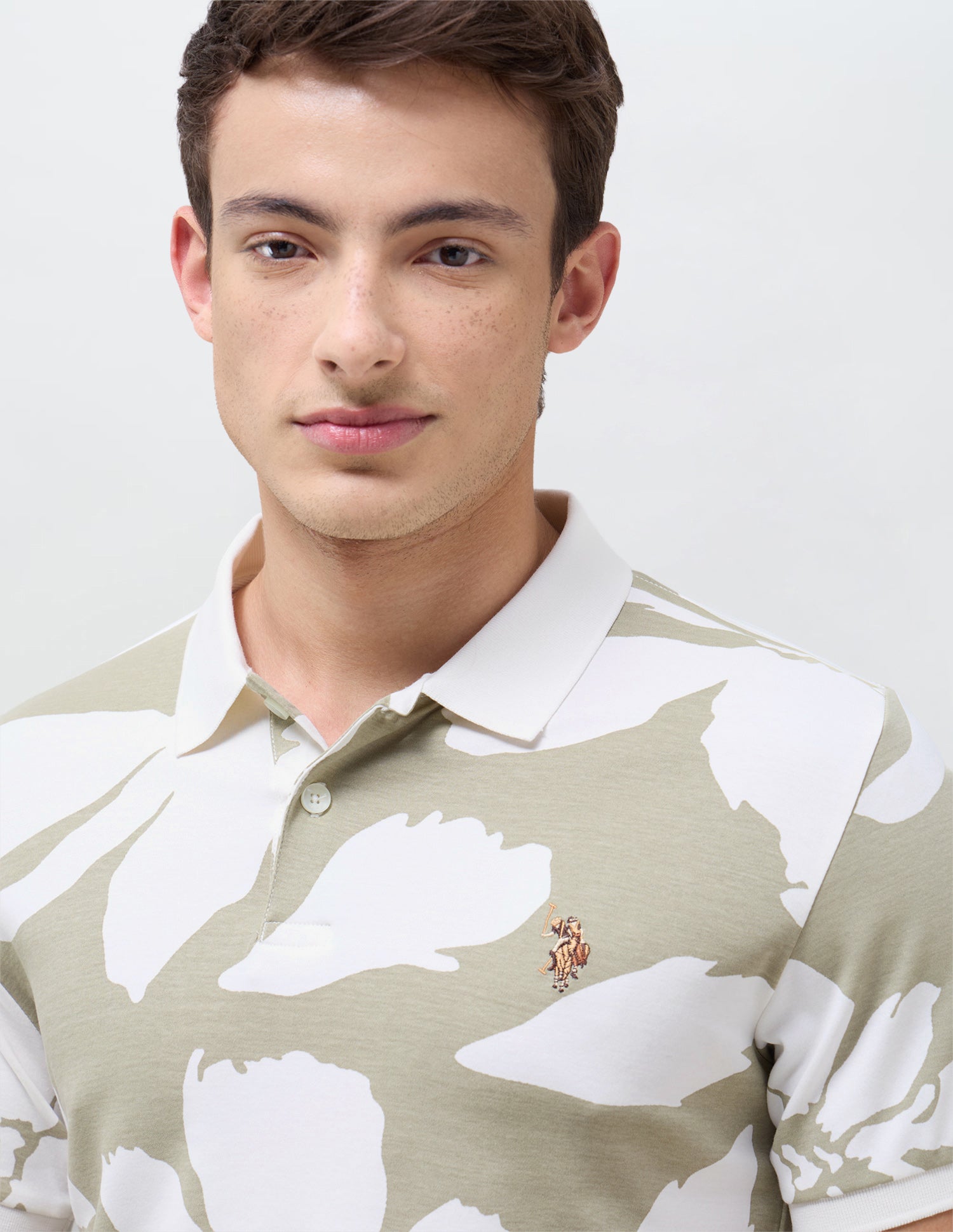 Floral Printed Slim Fit Polo Shirt Olive - U.S. Polo Assn. India | Large