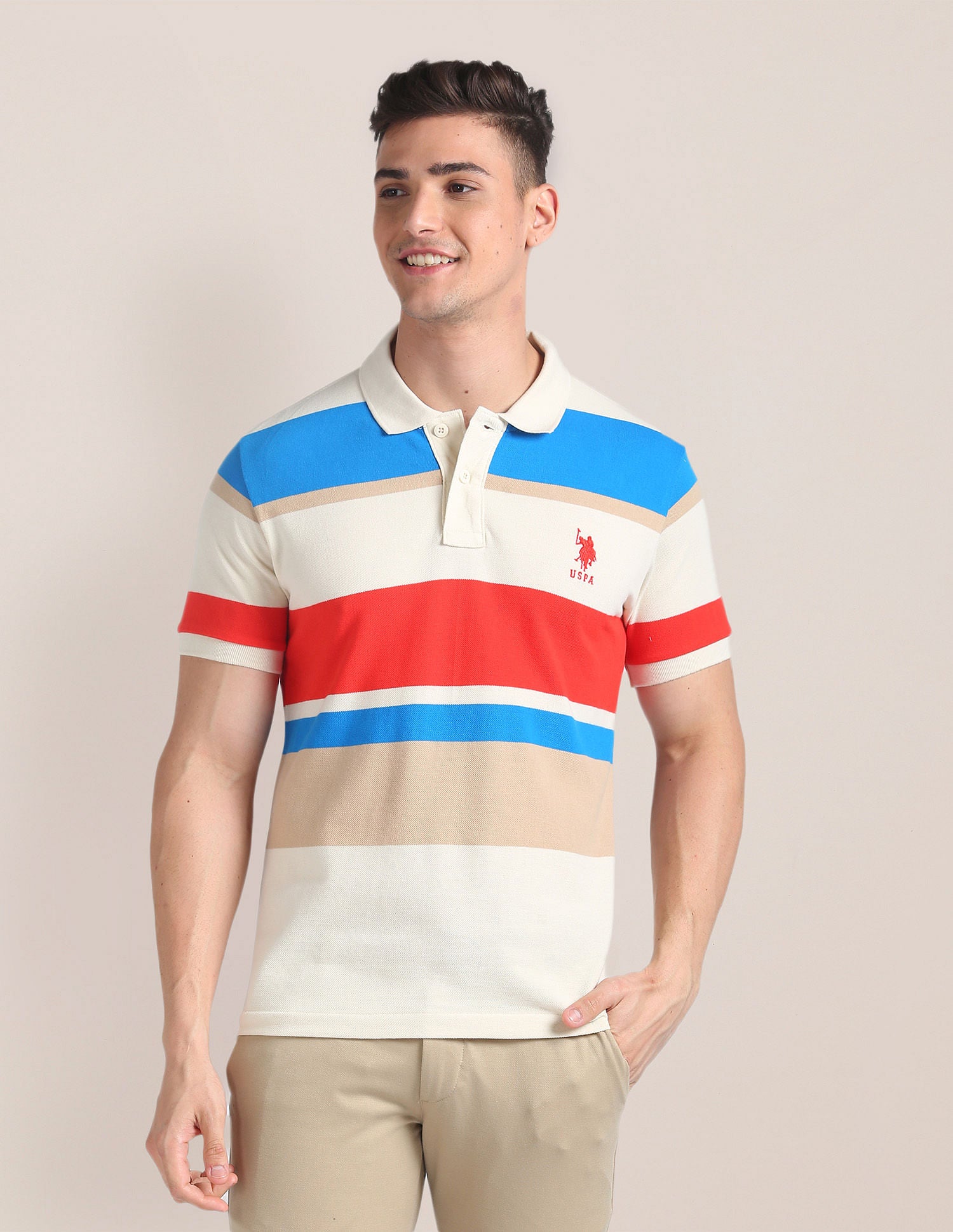 Horizontal Stripe Slim Polo Shirt Light Brown - U.S. POLO ASSN. | Large
