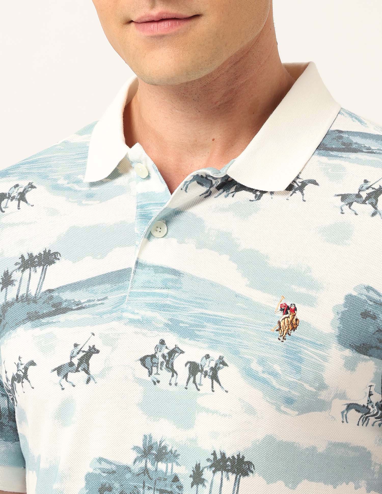 Graphic Printed Muscle Fit Polo Shirt Blue - U.S. Polo Assn. India | Large