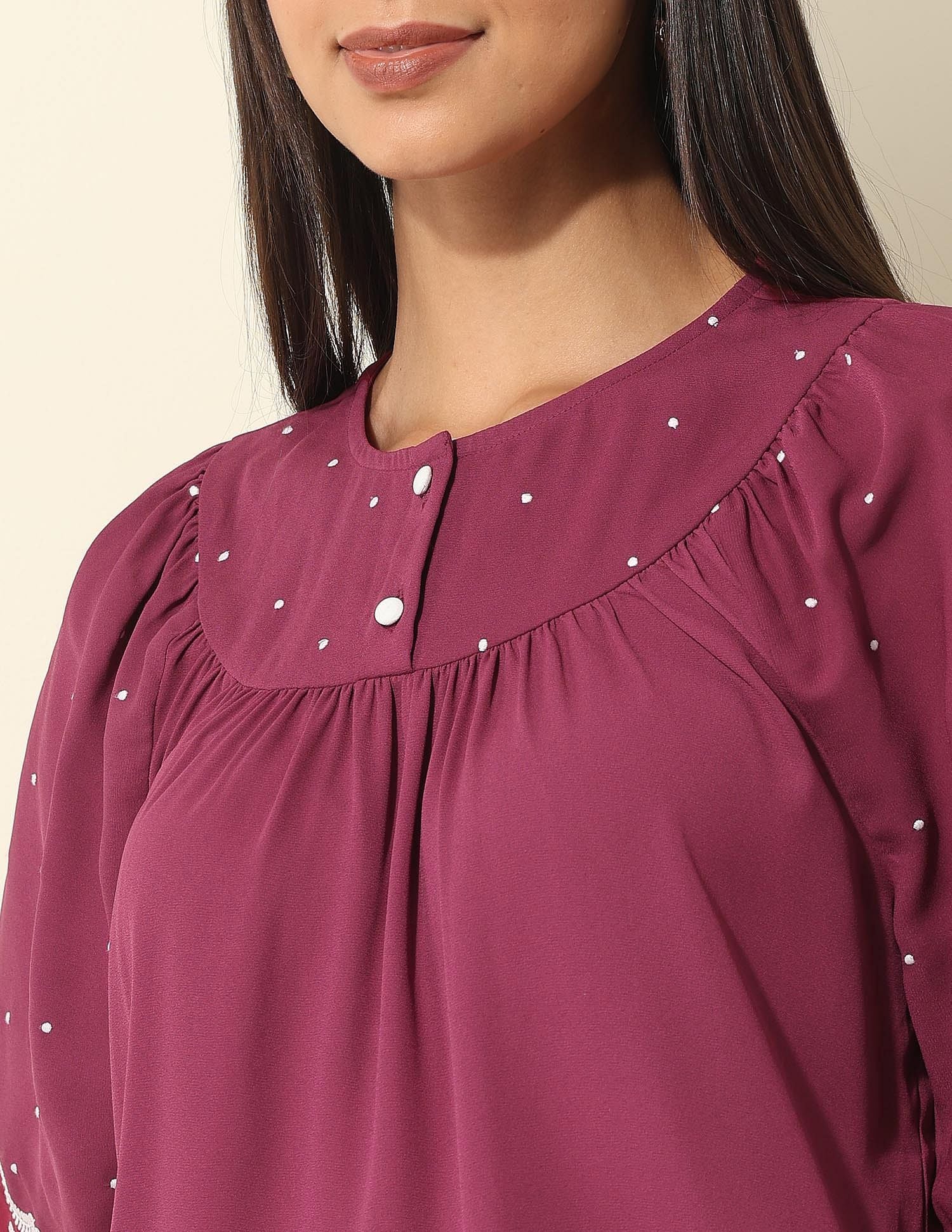 Floral Embroidered Top Wine - U.S. POLO ASSN. | Large