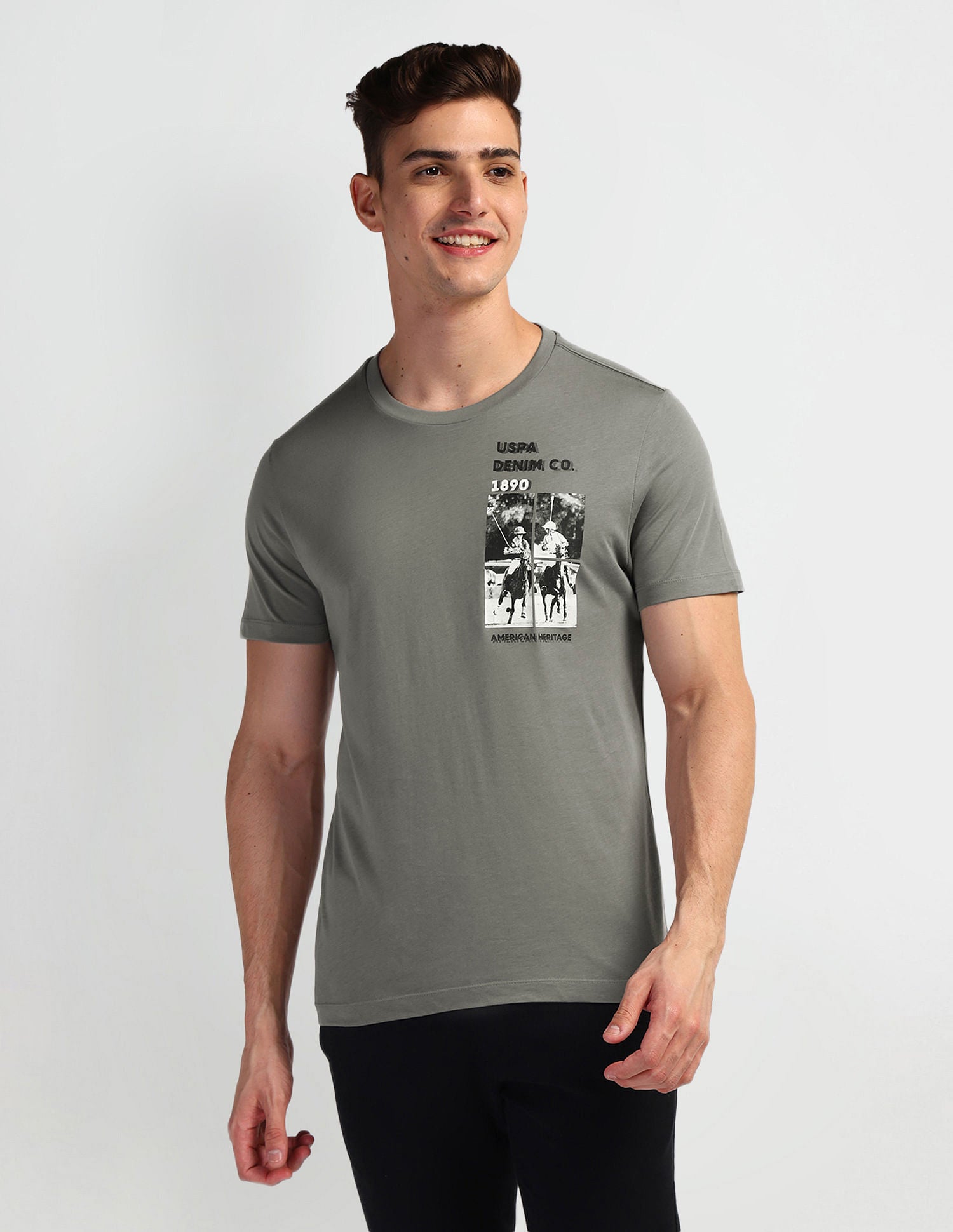 Brand Print Muscle Fit T-Shirt Grey - U.S. Polo Assn. India | Large