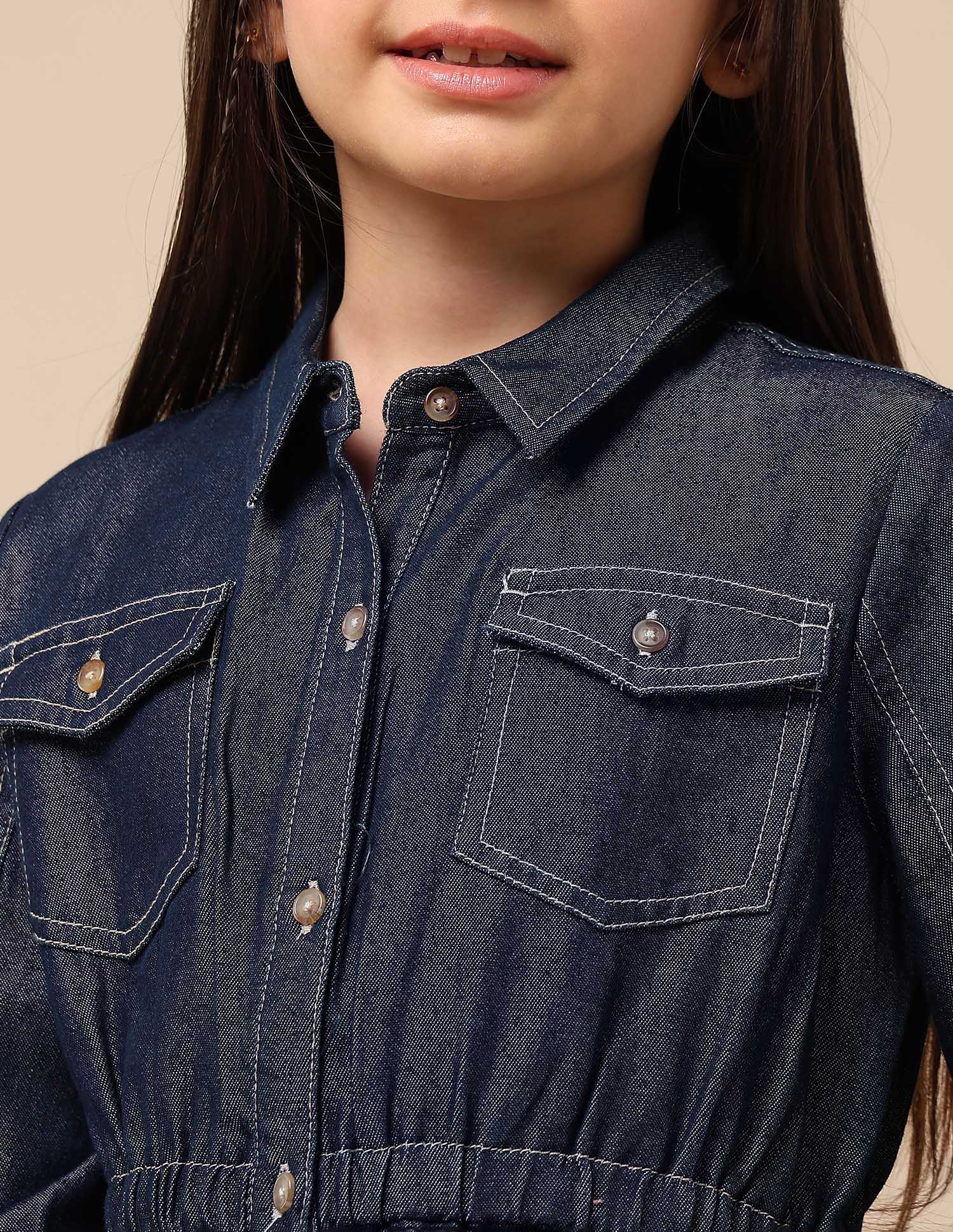 Girls Solid Shirt Dress Blue - U.S. POLO ASSN. | Large