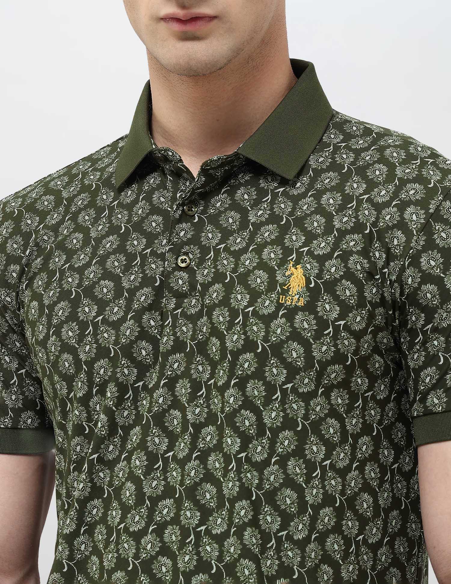 All-Over Printed Slim Fit Polo Shirt Olive - U.S. POLO ASSN. | Large