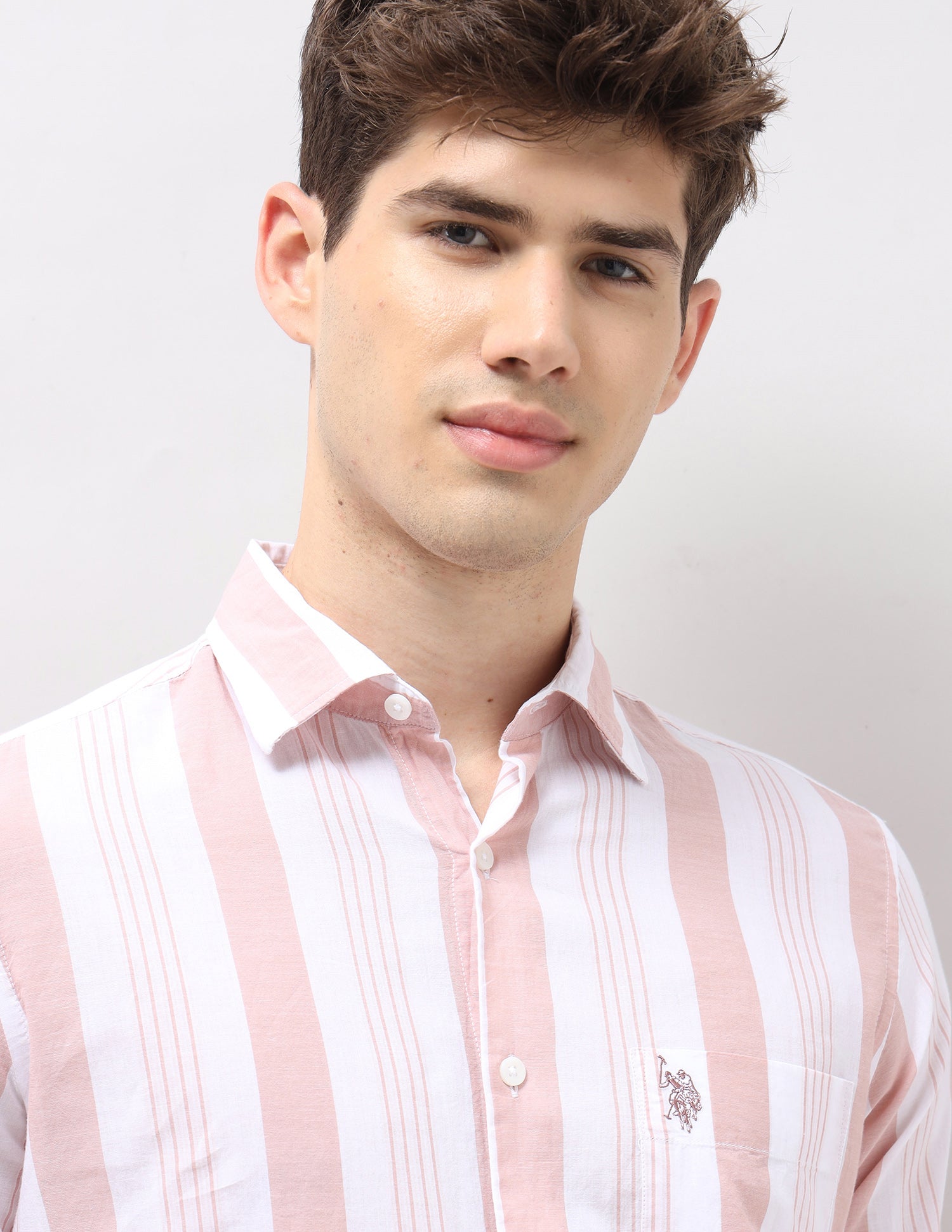Vertical Striped Tailored Fit Shirt Pink - U.S. Polo Assn. India | Large